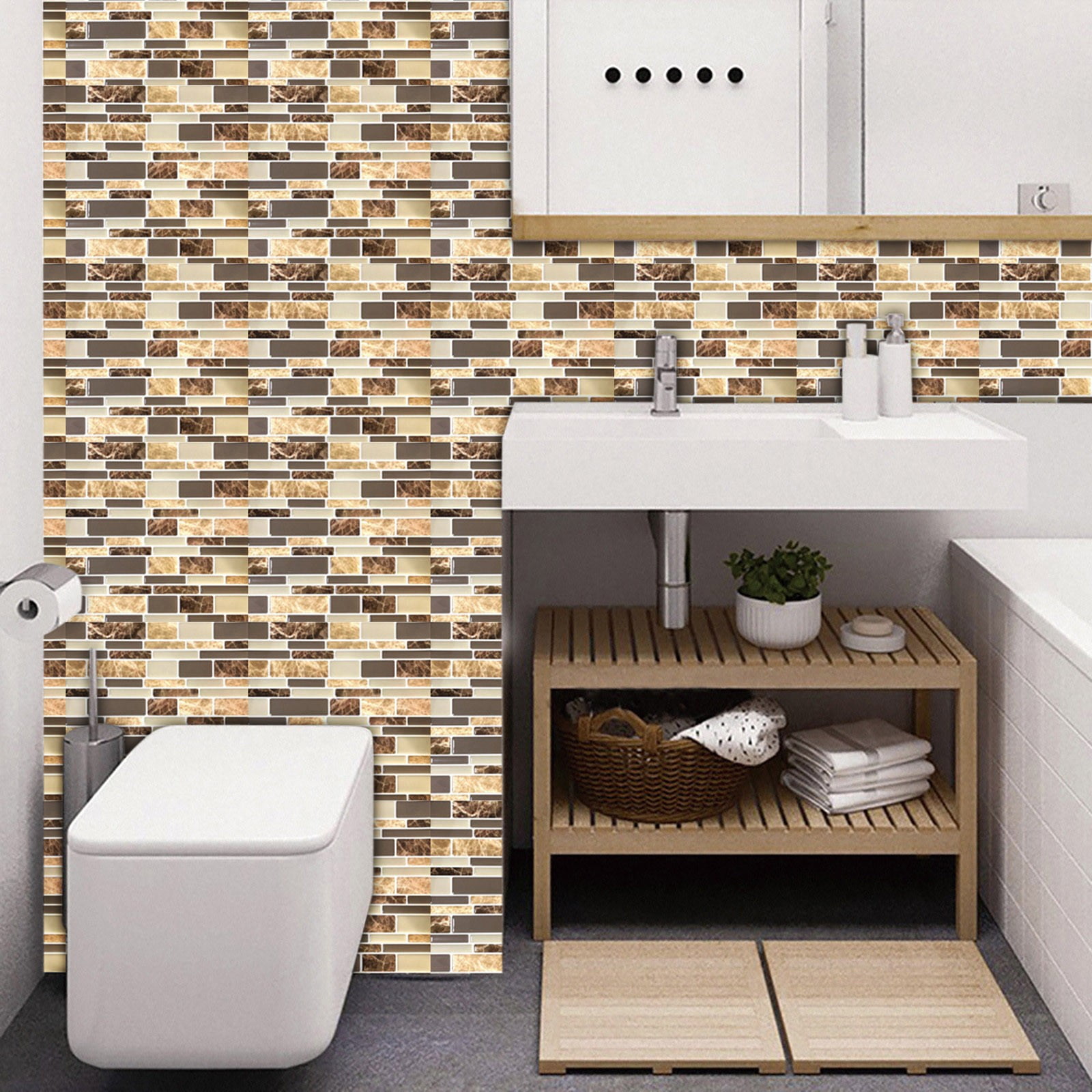 Yeetfub Peel and Stick Subway Wall Tiles for Kitchen and Bathroom (White, 10 Sheets, 4 in x 4 in) 2u7q4