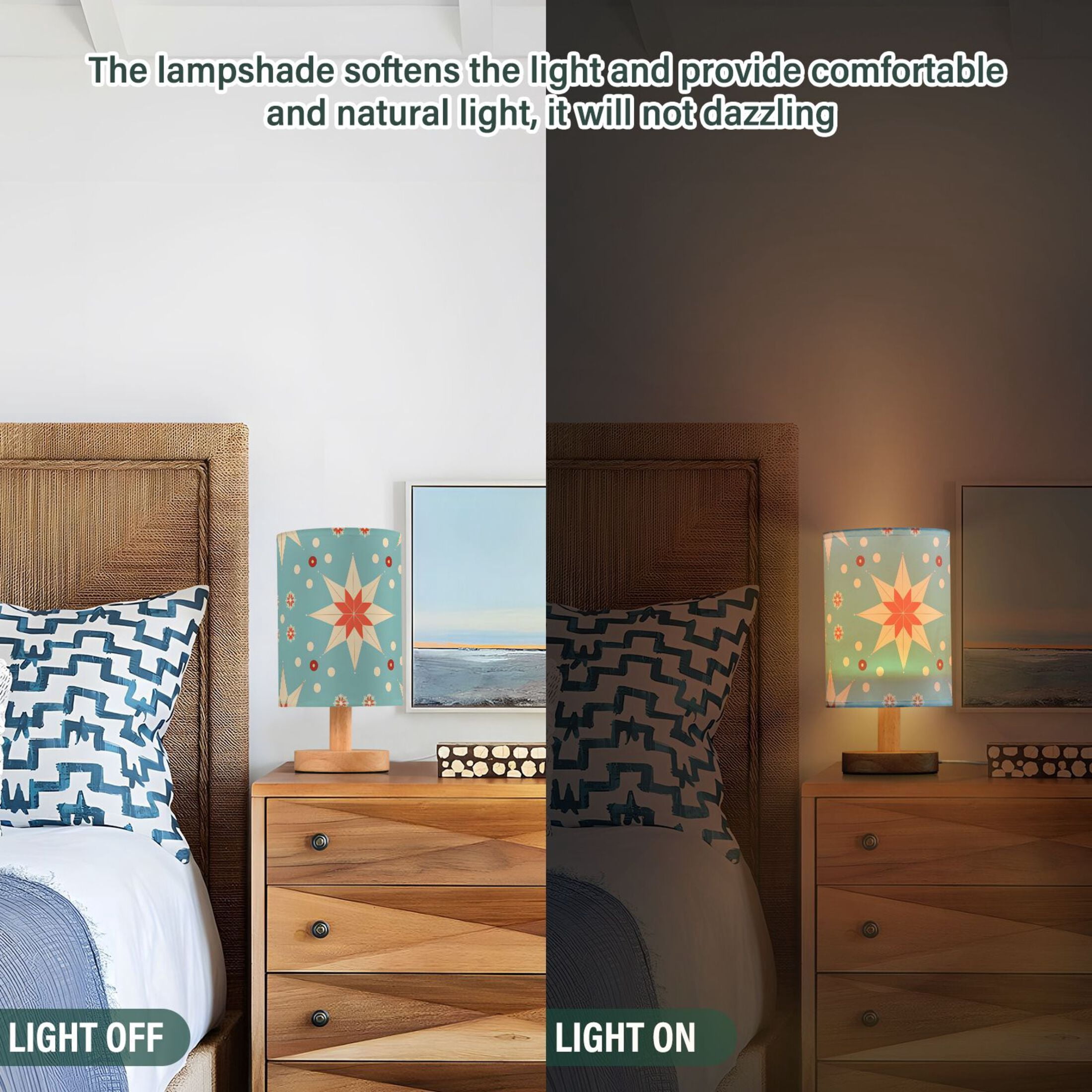 Goojoo Floral Table Lamp USB Powered Bedside Desk Light with Wood Base (Blue, 9.7 in) i038q