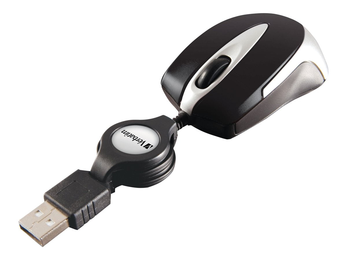 Verbatim Go Mini Optical Travel Mouse, Wired USB Computer Mouse with Retractable Cable (Black) 93us5