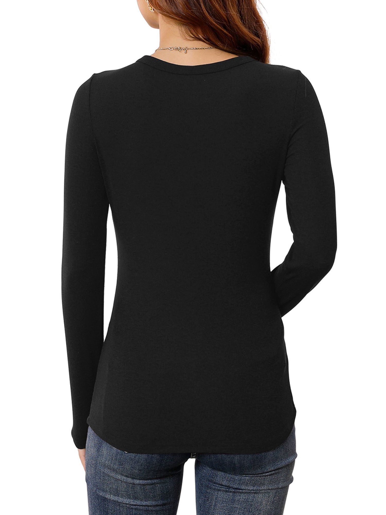 Anygrew Women Long Sleeve Ribbed Knit T-Shirt Slim Fit Casual Basic Top (Black, M) ajye5