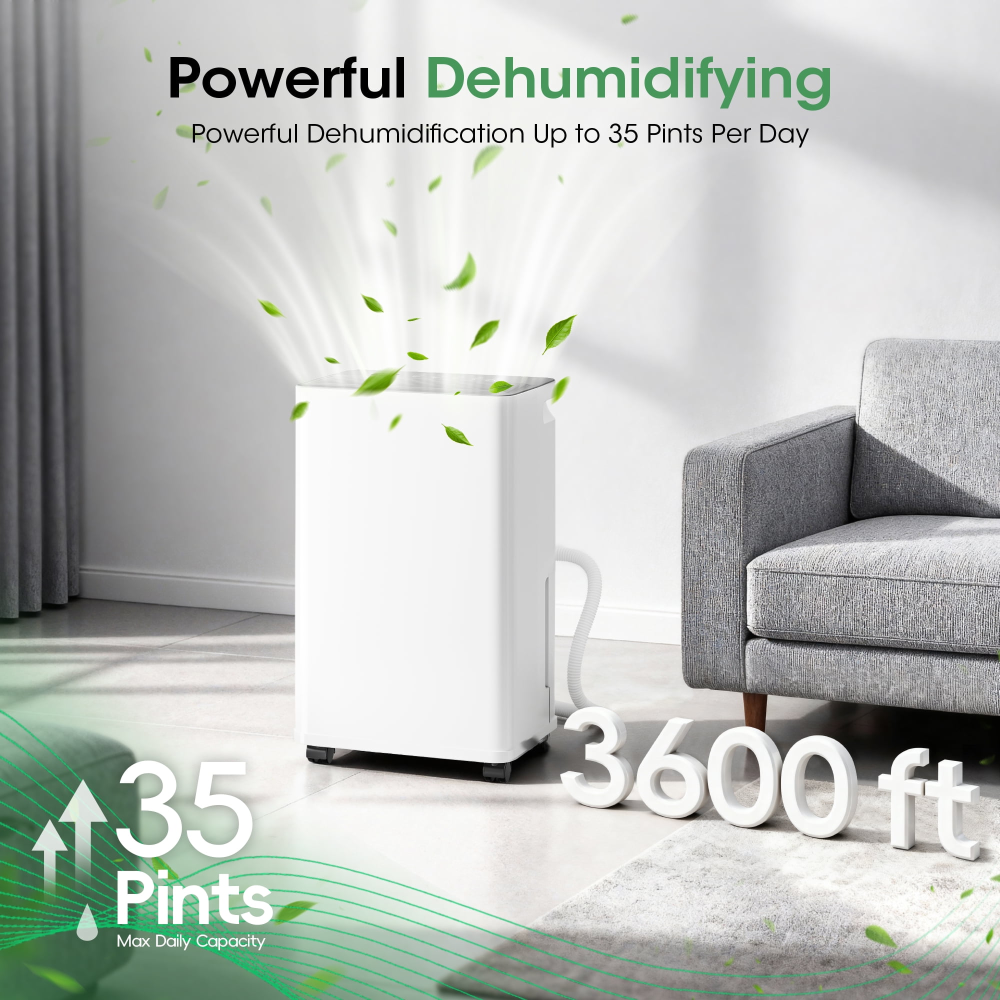 Patiosunny Smart Dehumidifier with WiFi App Control and Continuous Drain Hose (35 Pints per Day) p10r4