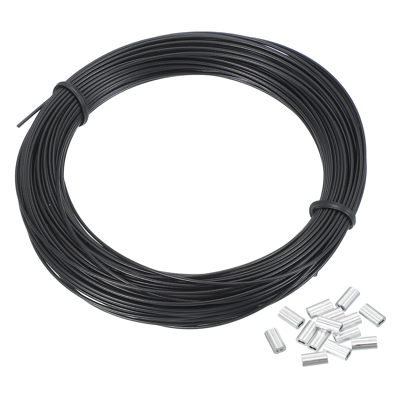 Uxcell Vinyl Coated Steel Wire Rope Cable with Crimping Sleeves (Black, 66 ft) pft92