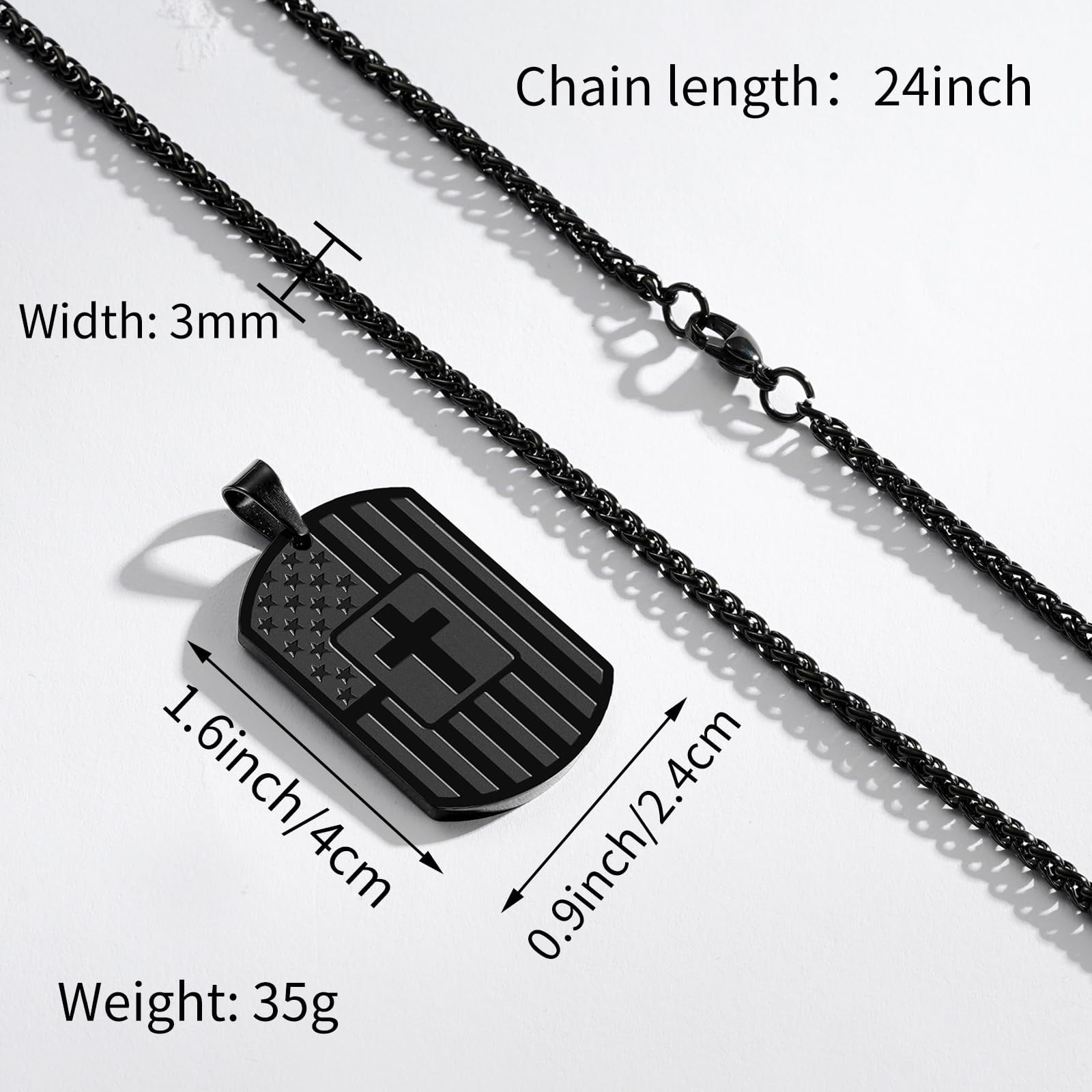 APSVO American Flag Dog Tag Cross Necklace for Men (Black, 24 in) zzlma