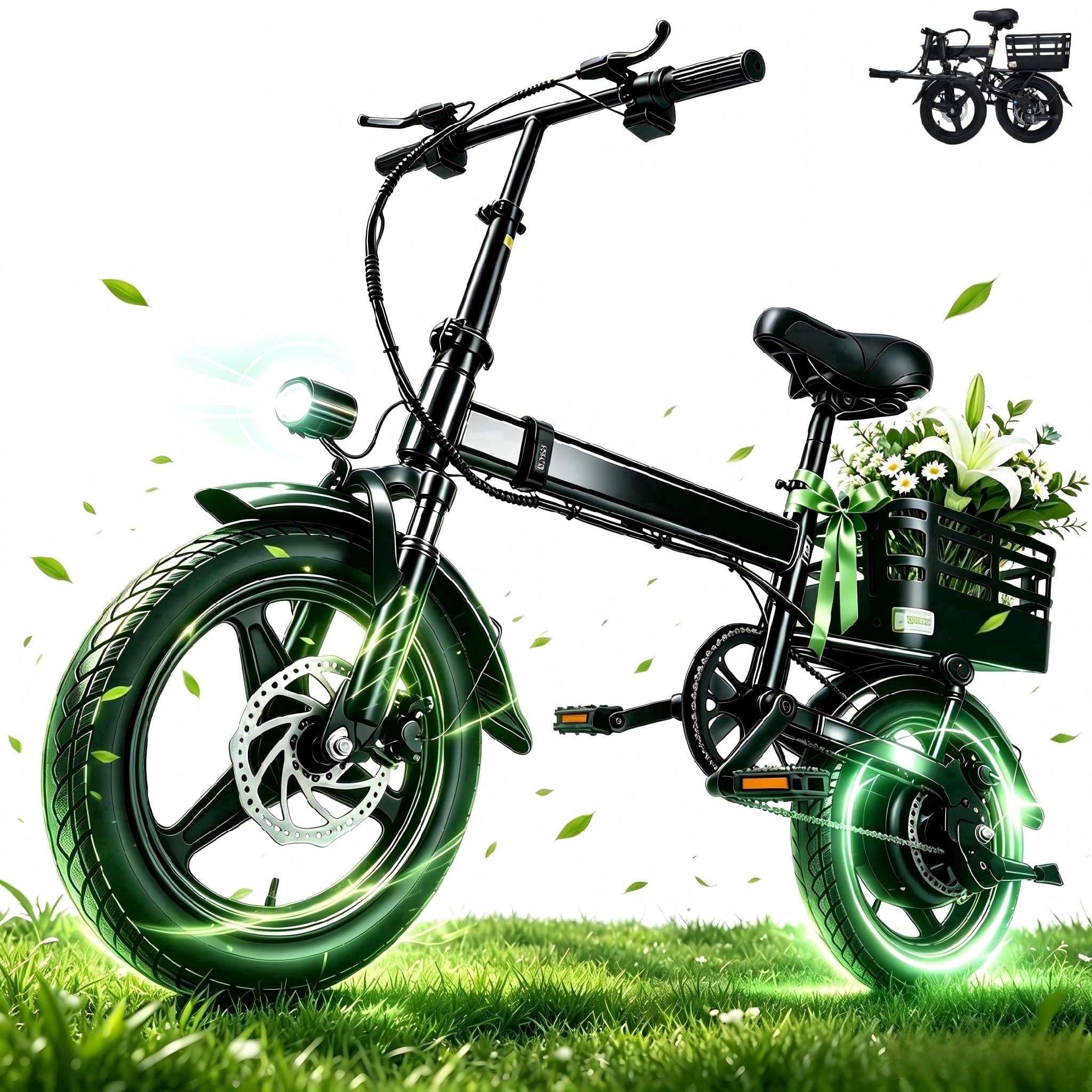 XKJQTA Electric Bike for Adults, Folding Ebike with 500W Motor, 48V 12AH Battery, Multi-Shock Absorption (Black, 14 in) ubk3z