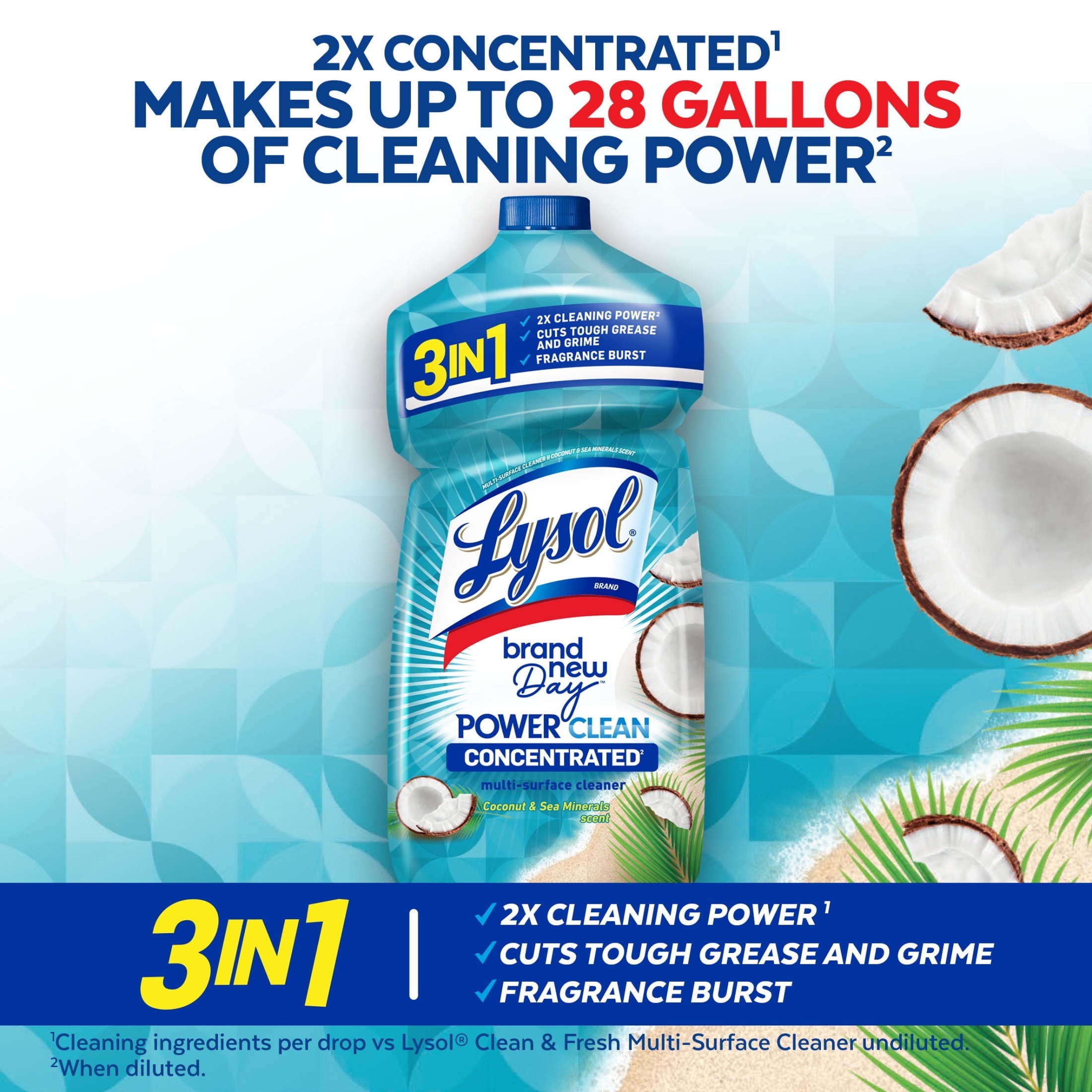 Lysol Multi-Surface Disinfectant Cleaner, Concentrated Floor and Kitchen Solution (Coconut & Sea Minerals, 9 Pack, 28 fl oz) oa3ku