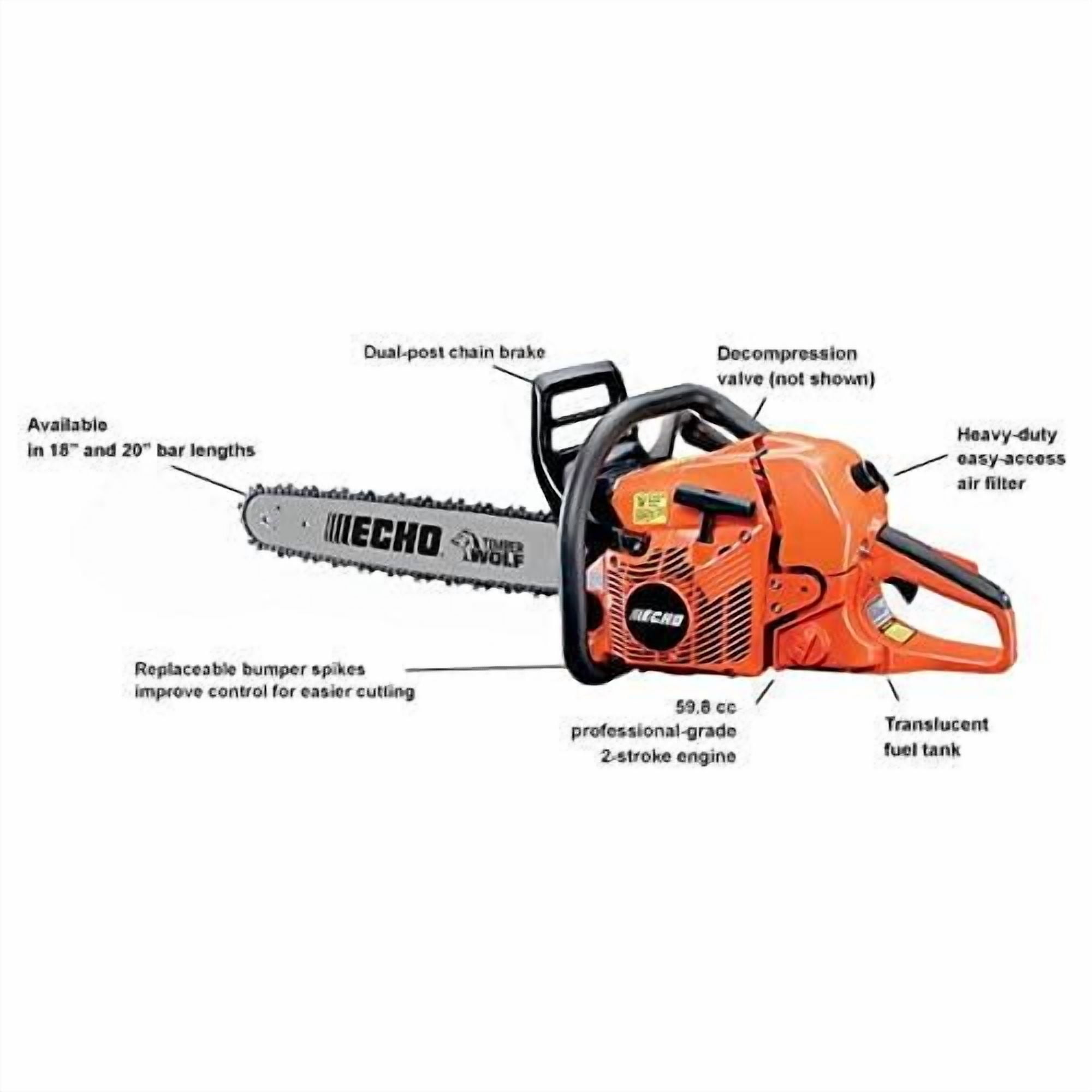 ECHO Timber Wolf Gas Chainsaw (20 in. Bar, 59.8cc Engine) 1oyrx