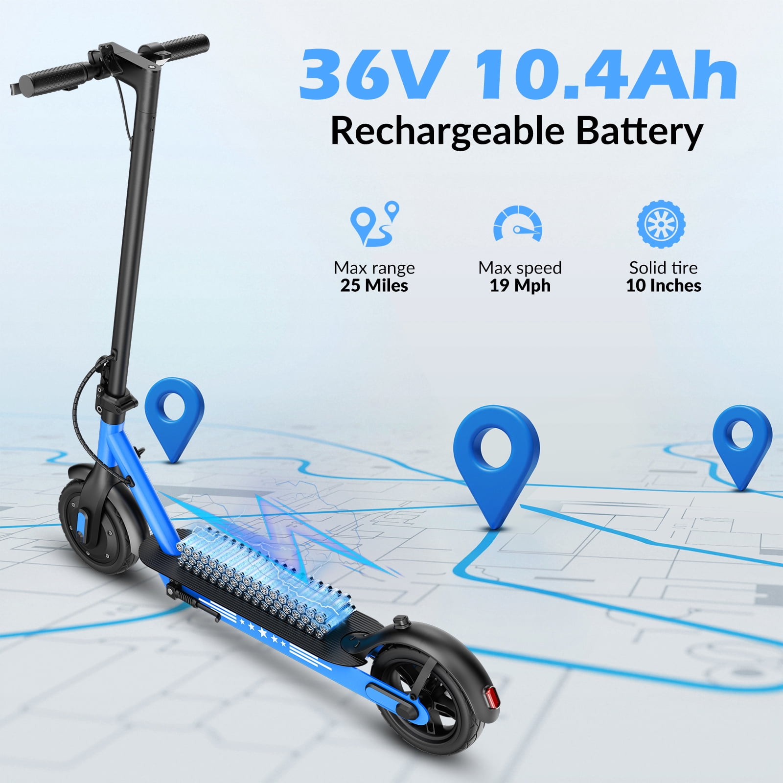 COCOMILA Electric Scooter for Adults, 350W Motor, 19MPH Foldable Commuter E-Scooter (Blue, 10 in Tires) lpa14
