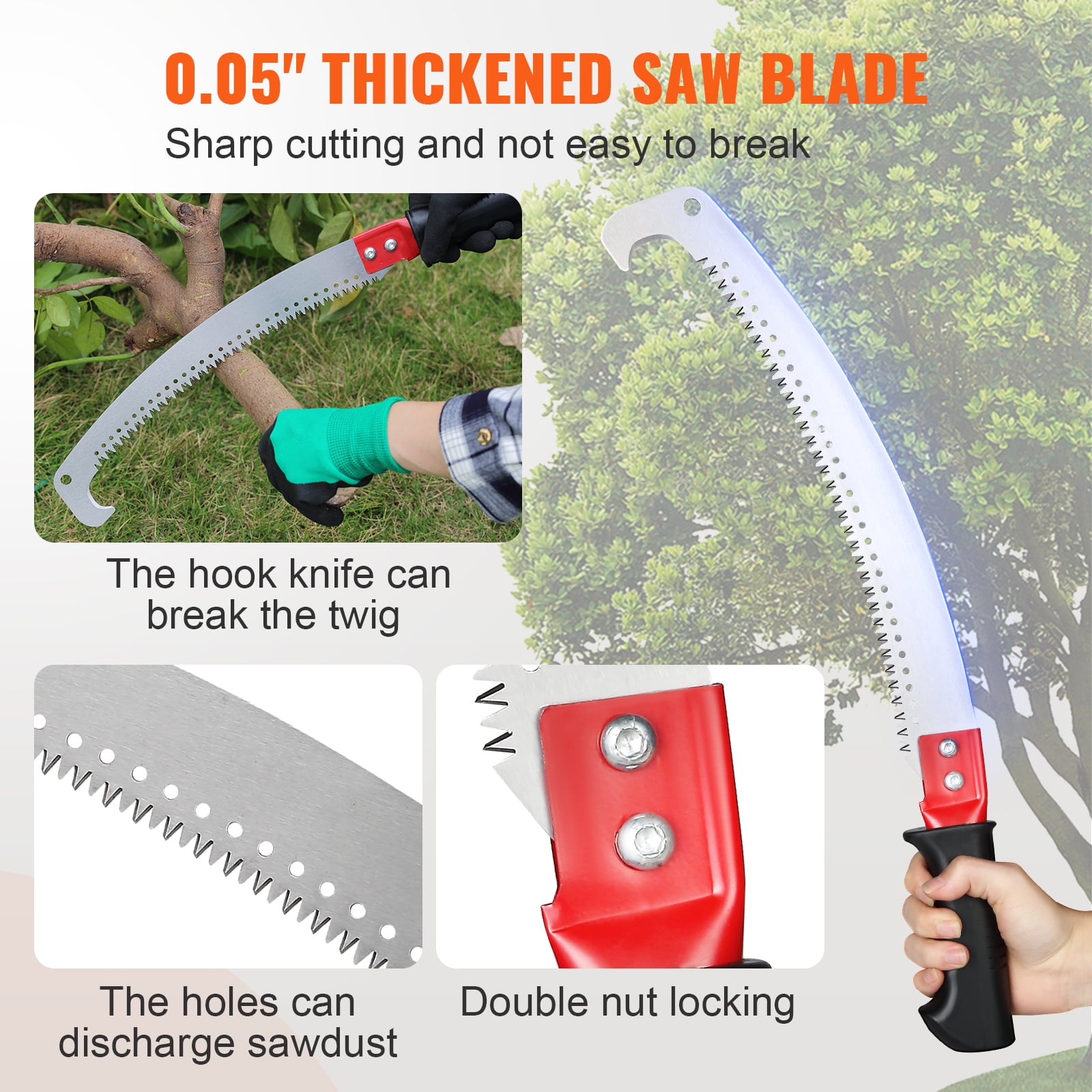 KFFKFF Manual Pole Saw Extendable Tree Pruner (Silver, 4.6-9.8 ft) giv0t