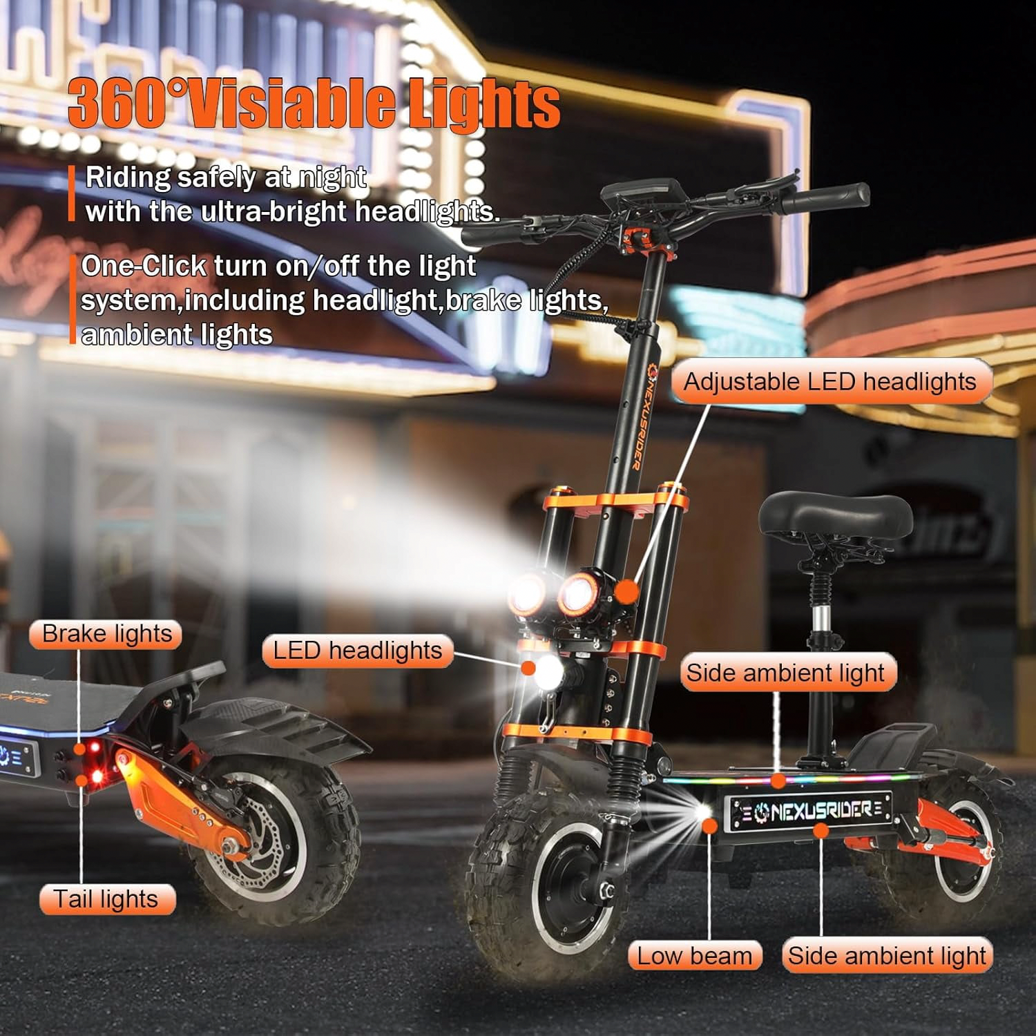 Geartist Electric Scooter for Adults, 6000W Dual Motor Off-Road Commuter, 58 MPH Max Speed, 60 Miles Range, 11-inch All-Terrain Tires (Orange, 60V 35Ah) 68db2