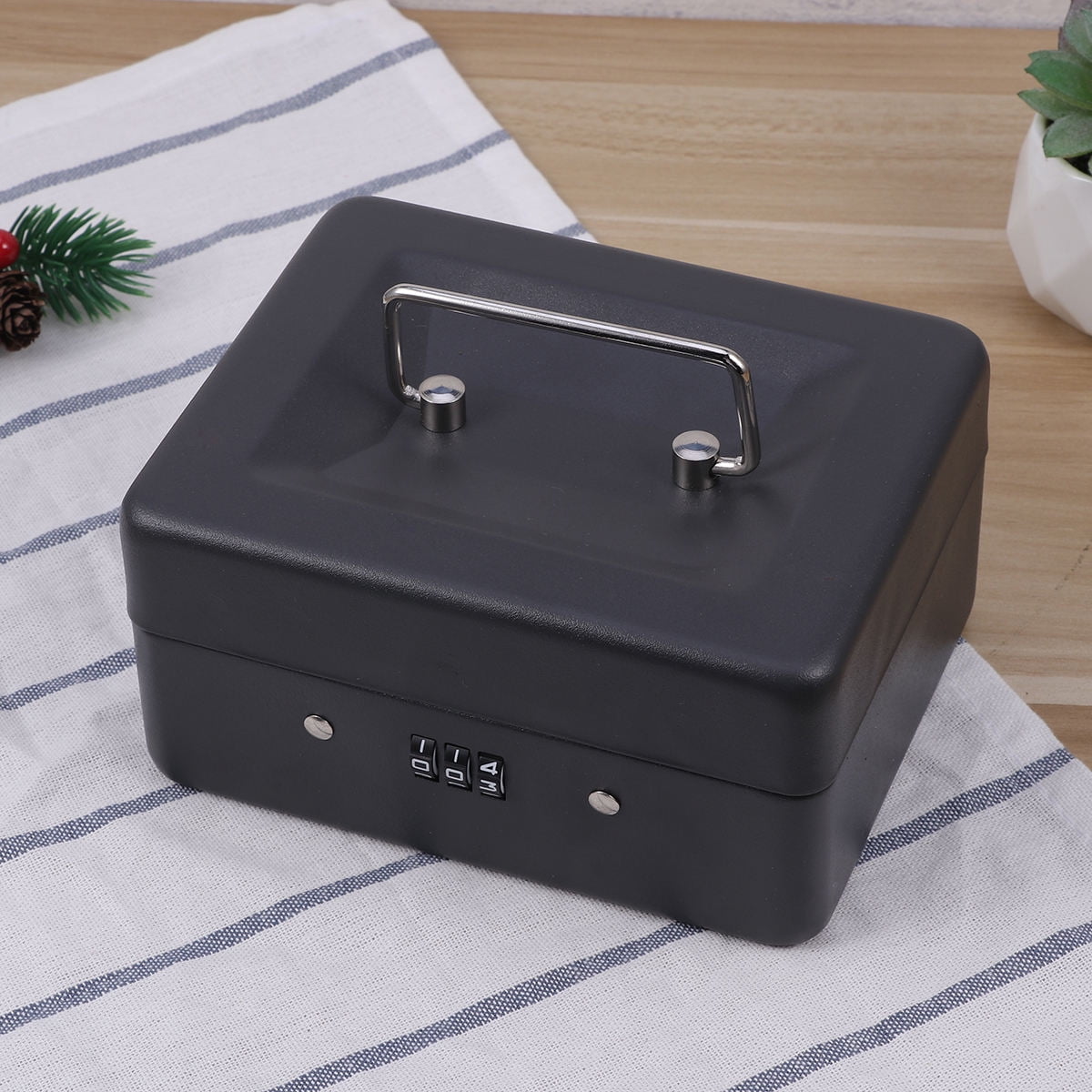 Raindrops Secure Cash Box with Combination Lock, Heavy-Duty Metal Money Organizer (Black, Small) rt0rj