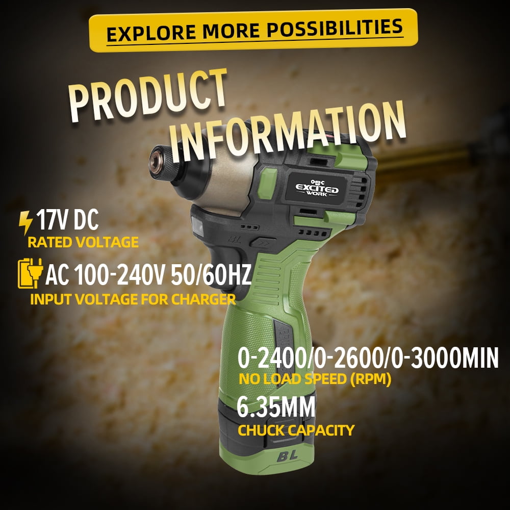 EXCITED WORK Brushless Cordless Drill and Impact Driver Combo Kit (17V, 2-Piece Set) 12otx