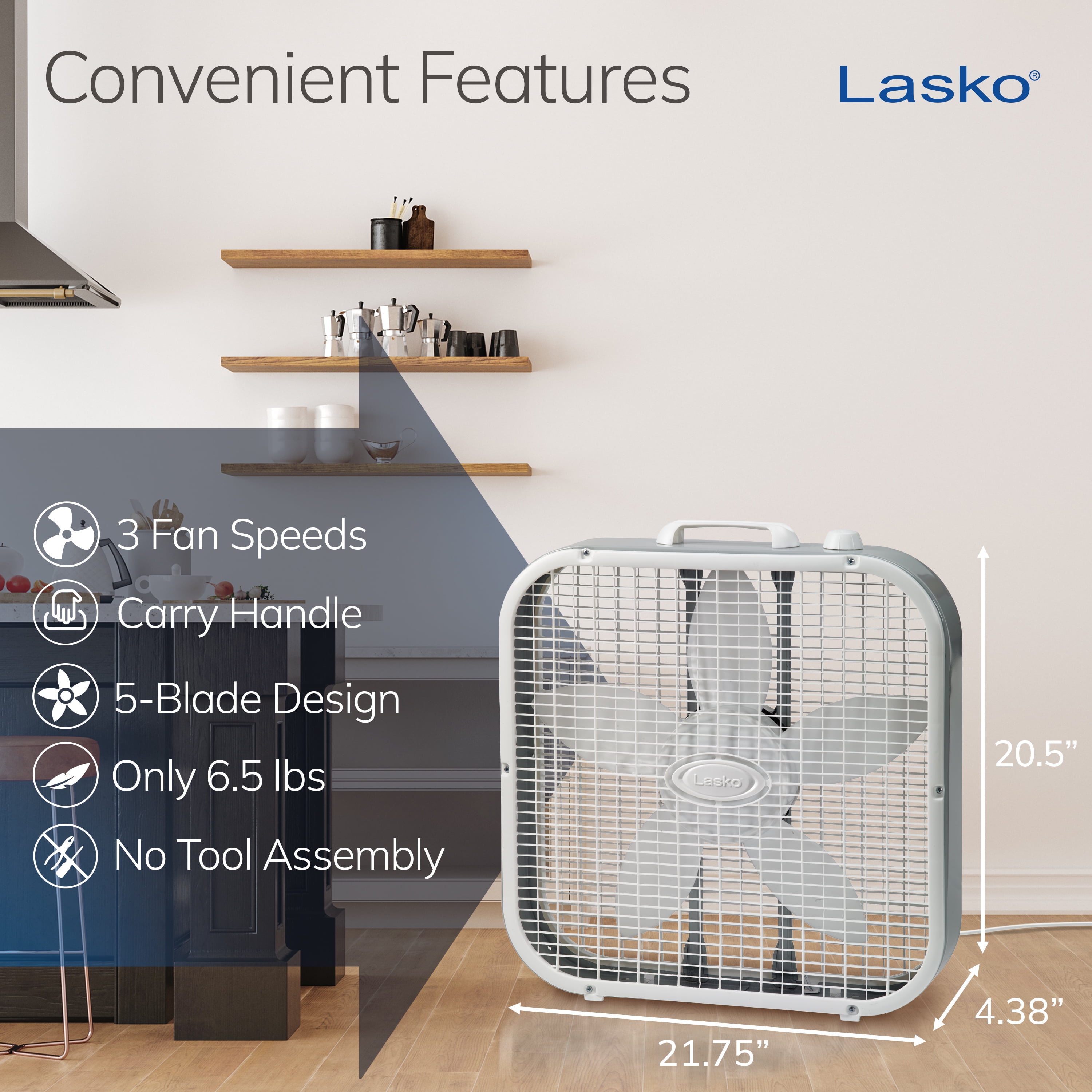 Lasko 20 in 3-Speed Energy Efficient Box Fan (White, 20 in) 35nps