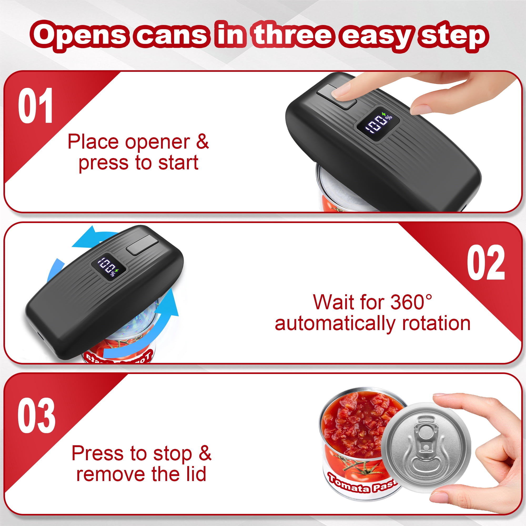 Casualife Electric Kitchen Opener, USB Rechargeable Automatic Hands-Free Tool (Black, 1 Unit) yigq7