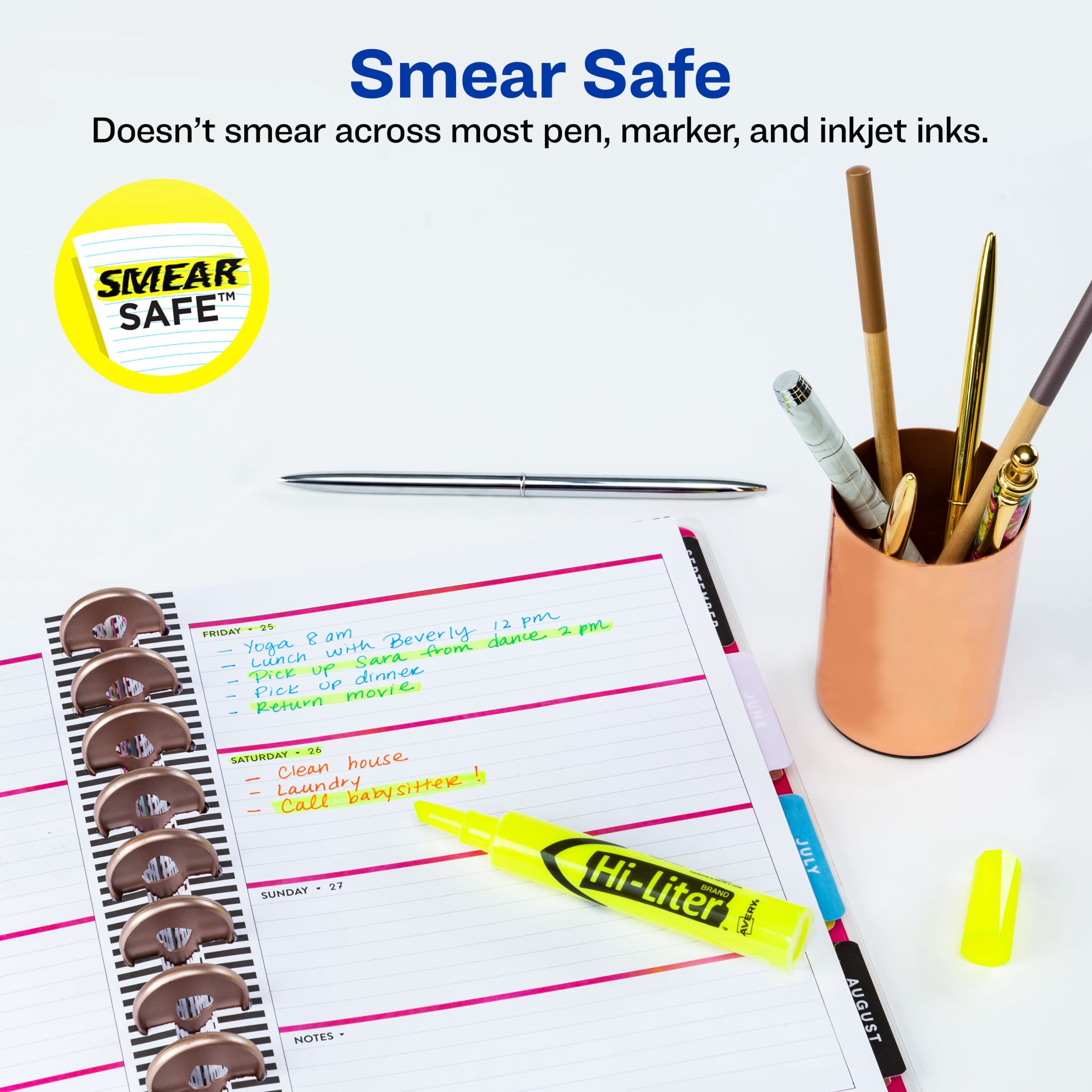 Avery Hi-Liter Desk-Style Highlighters, SmearSafe Ink, Quick-Dry (Yellow, 2 Pack) 19zdx