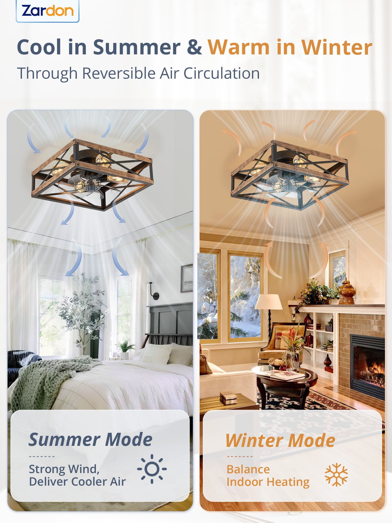 Zardon 16 in Low Profile Caged Ceiling Fan with Light and Remote Control (Brown Wood, 20 in) 7ewbv