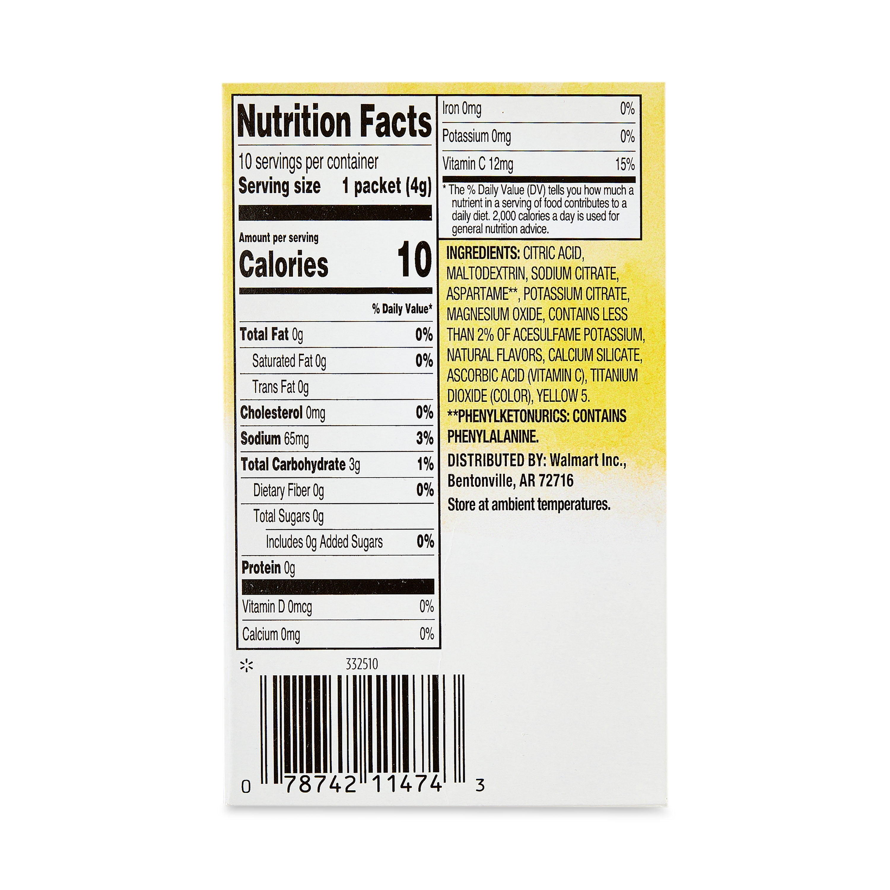 Great Value Sugar-Free Lemonade Drink Mix Packets (10 Count, 1.4 oz Total) xk1dm