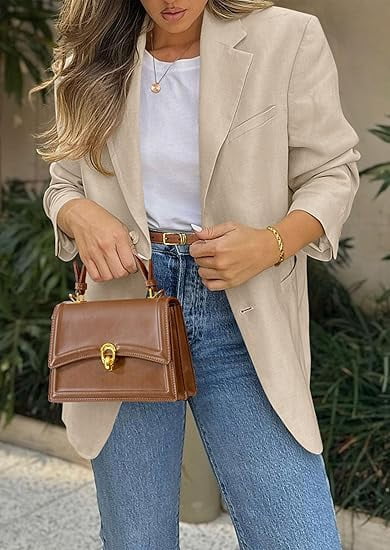 PRETTYGARDEN Women's Business Casual Blazer Open Front Long Sleeve Suit Jacket with Pockets (Beige, XL) 9tss9