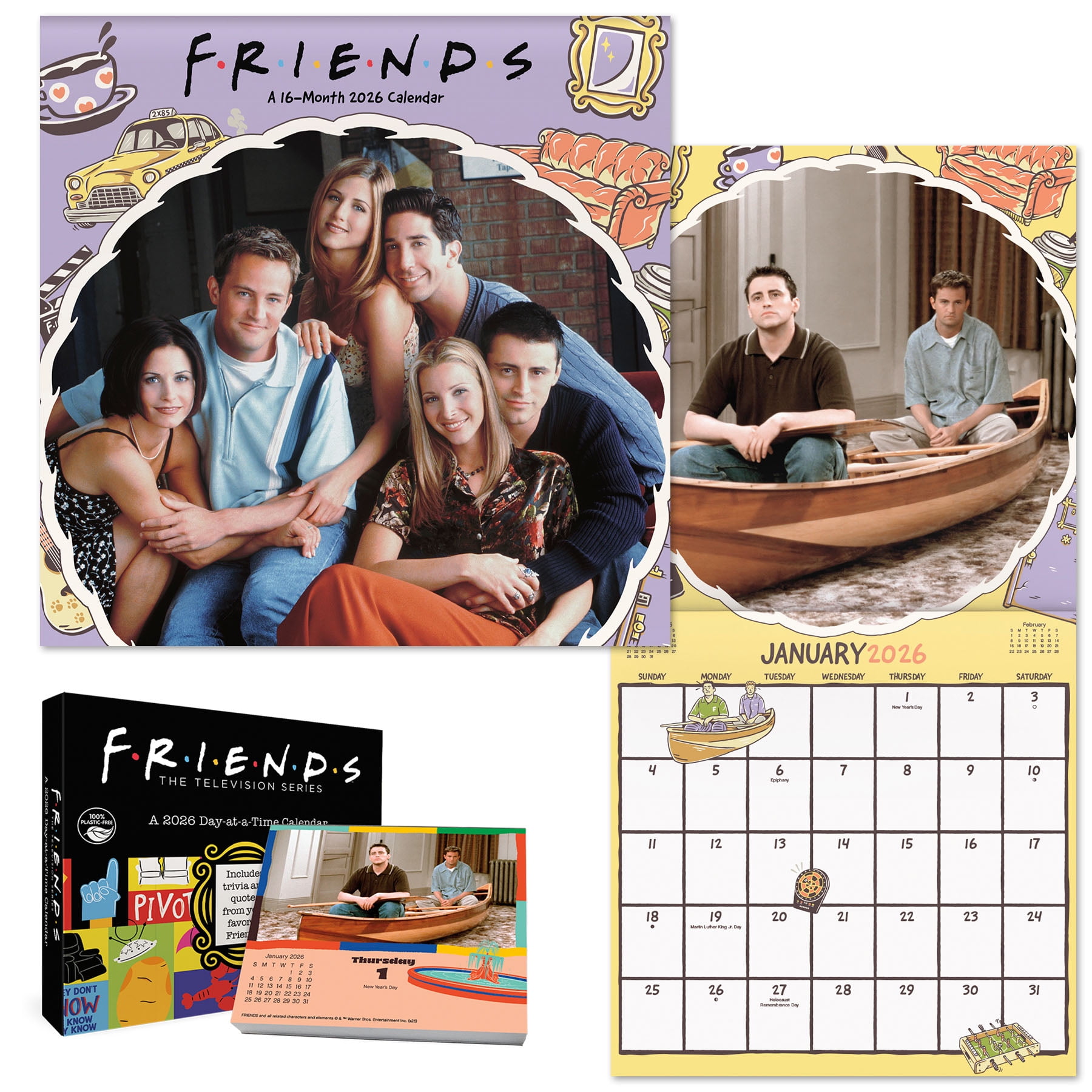 Trends International Friends 2026 Wall Calendar and Daily Desk Box Calendar Set (2 Piece) a90v8