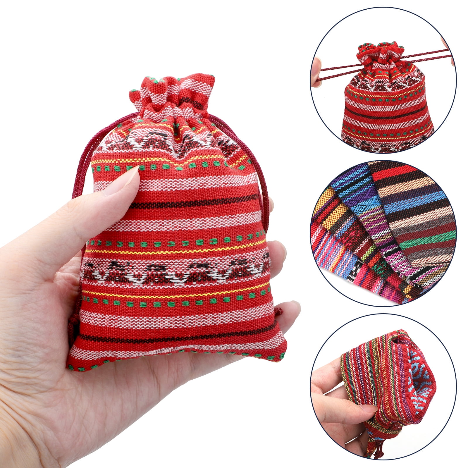 TSV Cotton Linen Drawstring Gift Bags, Ethnic Mexican Fiesta Style Jewelry Pouches for Party Favors (Multi-Color, 20 Pack, 3.9 in x 5.5 in) gk9ku
