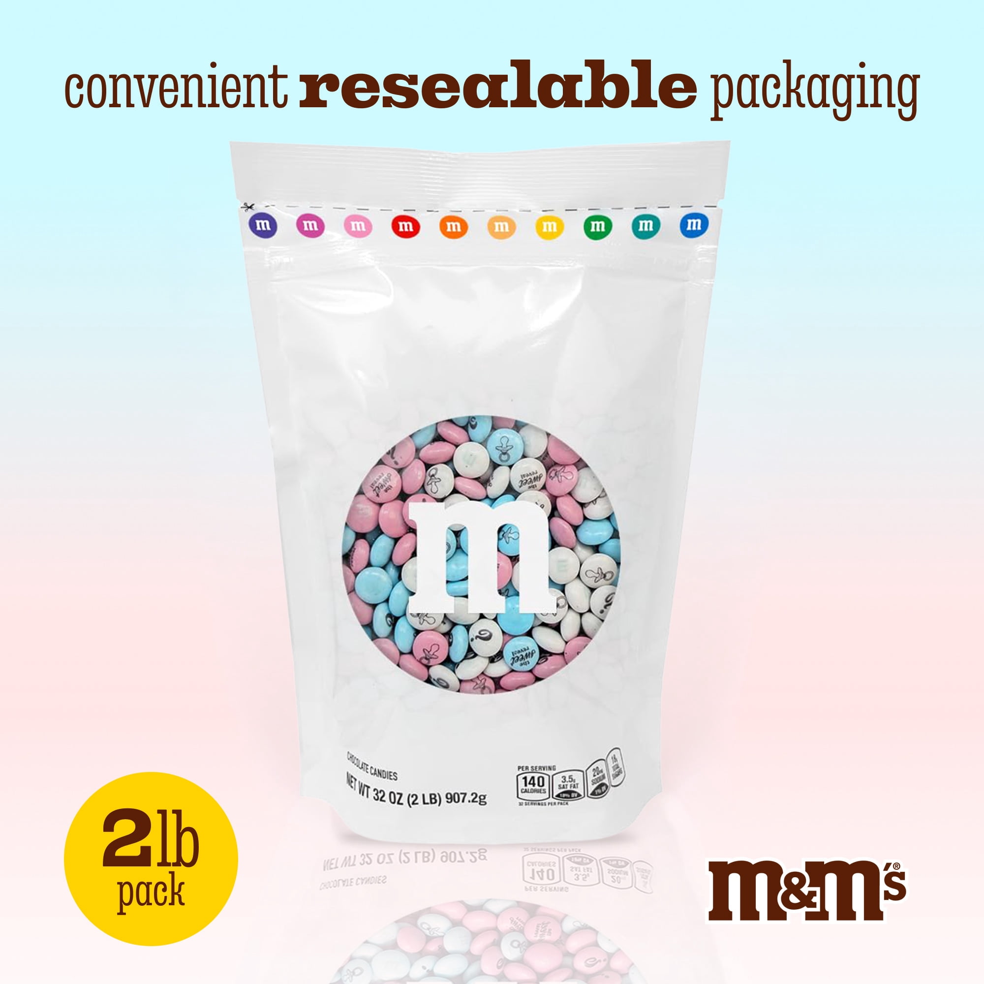 M&M'S Milk Chocolate Candy for Gender Reveal Parties (Light Blue, Light Pink, White, 2 lb) y8kk2
