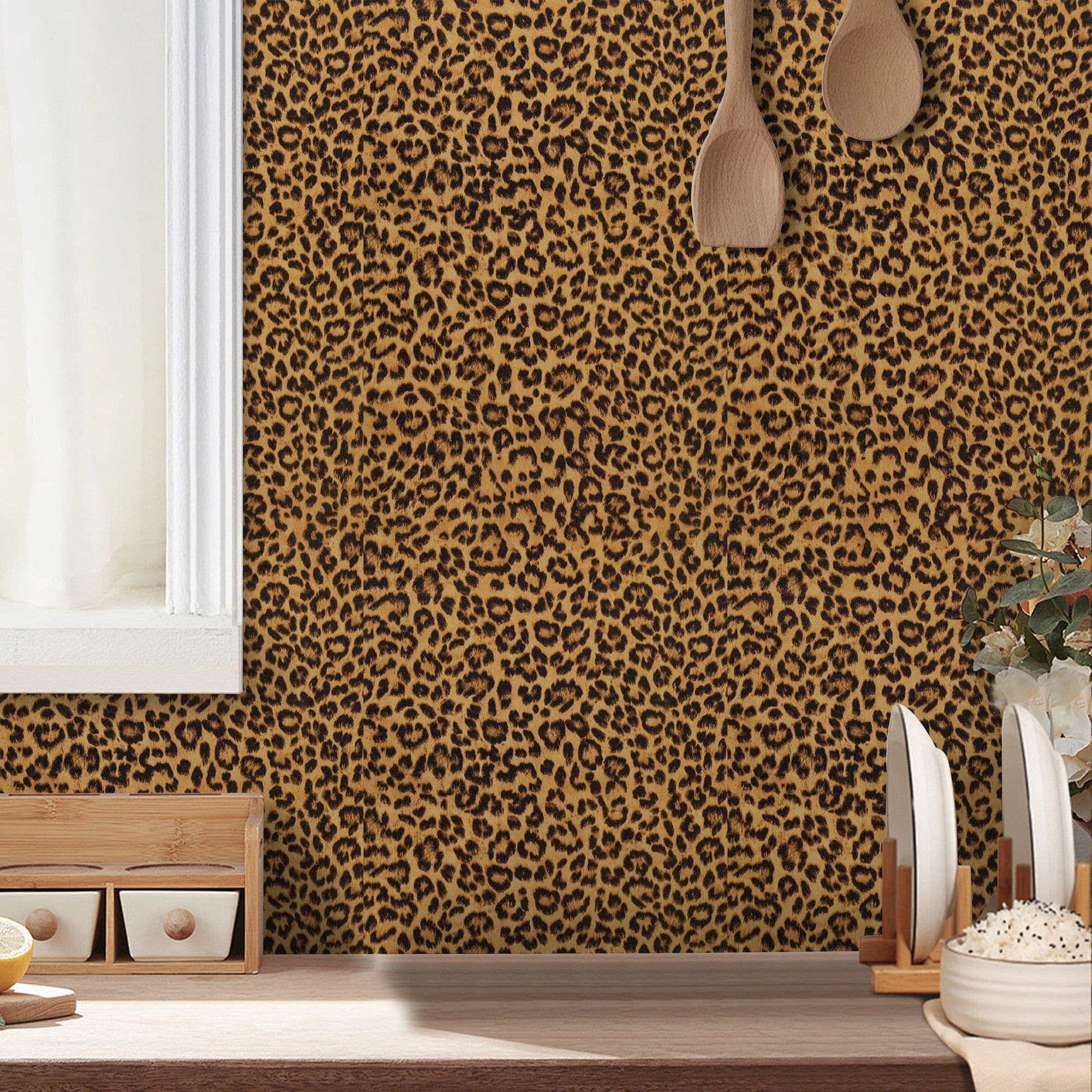 UMIGGEE Leopard Print Peel and Stick Wallpaper, Removable Self-Adhesive Contact Paper for Bedroom and Bathroom (Yellow, 15.7-in x 118-in) qkckd