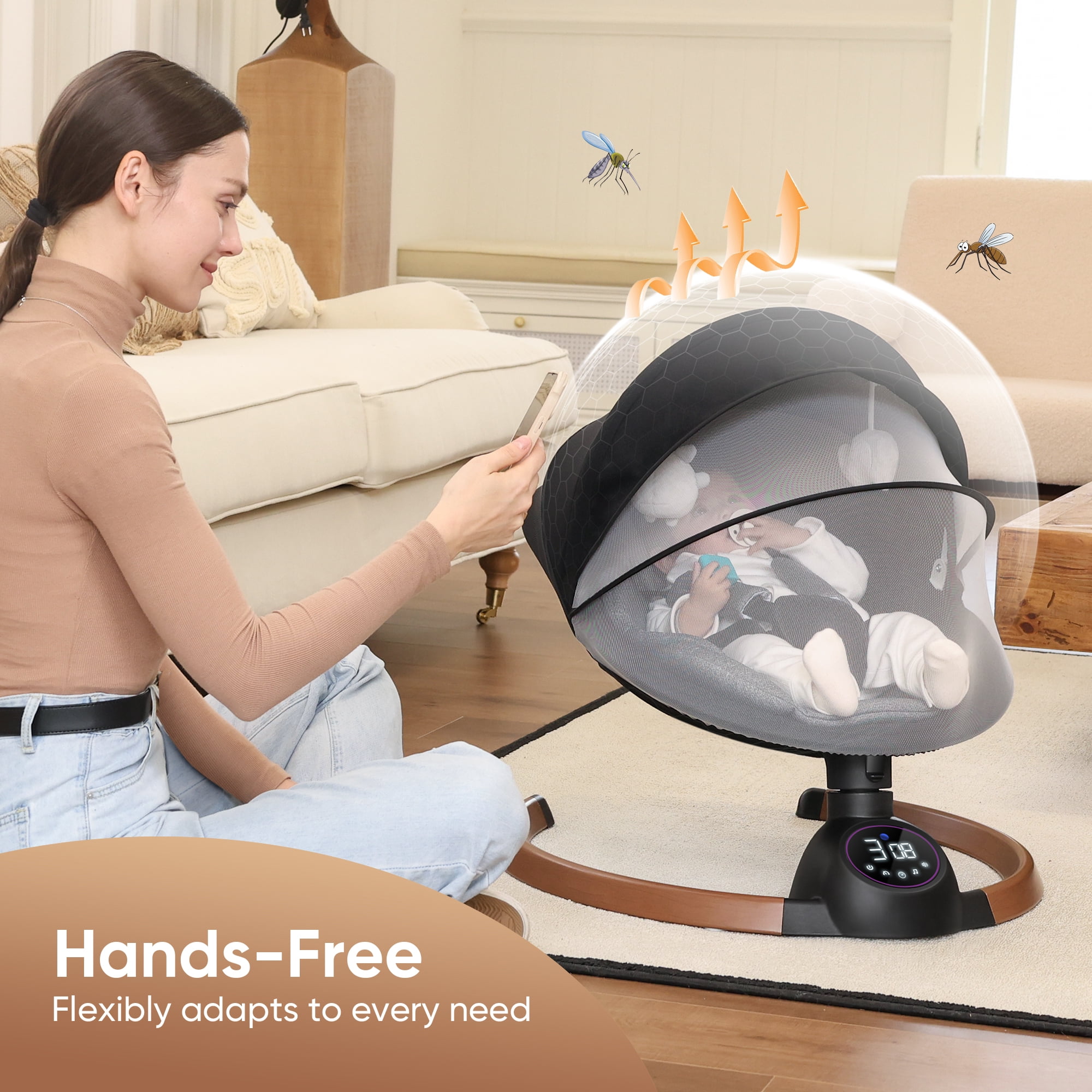 Babyeap Electric Baby Swing for Infants with Bluetooth Control and 5-Point Harness (Gray, 20 lb Capacity) 5obaw