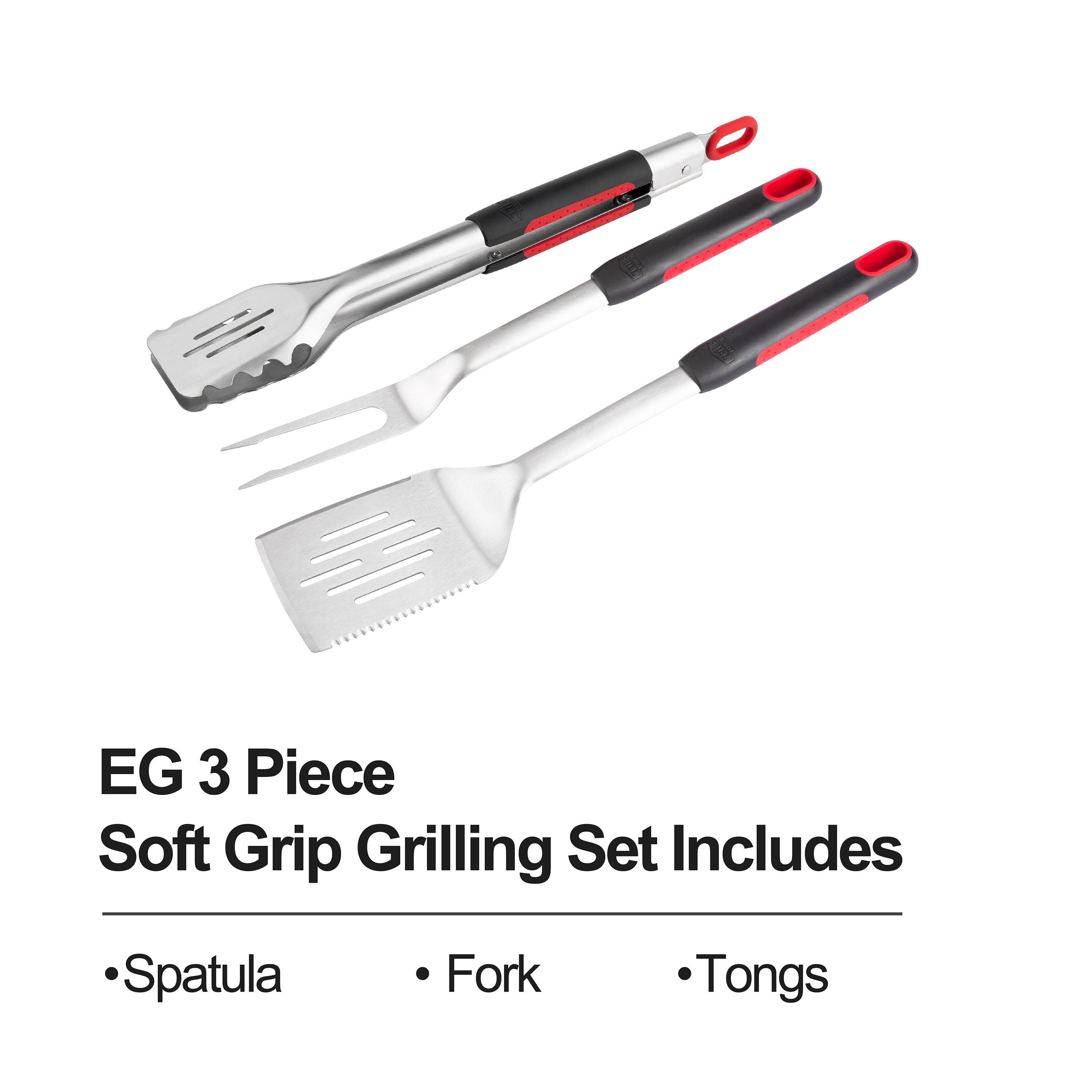 Expert Grill BBQ Grilling Tool Set, Stainless Steel Grill Accessories with Soft-Grip Handles (Black, 3 Piece Set) en0aa