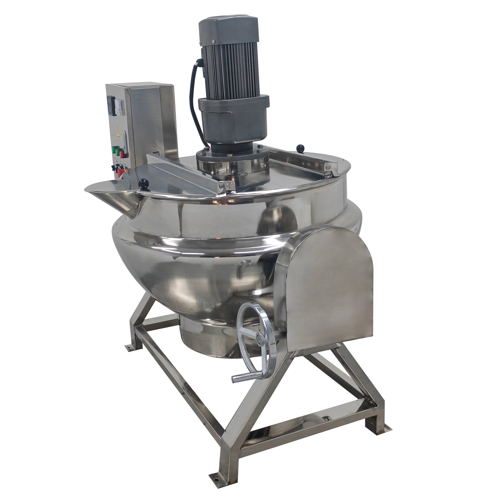 LGXEnzhuo Commercial Jacketed Cooking Kettle with Stirrer and Tilting Mechanism (26.5 gal, Silver) e66id
