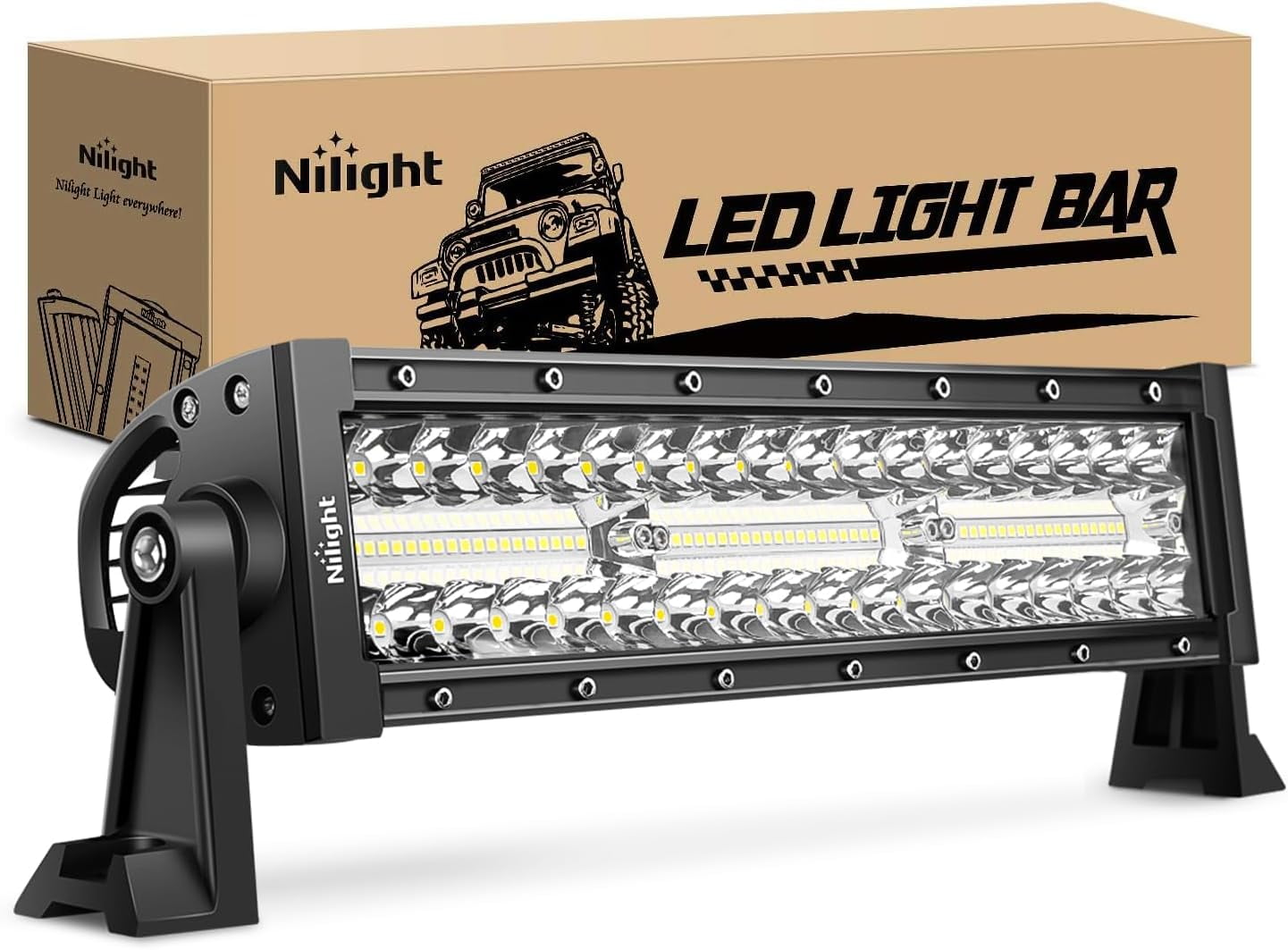 Nilight 13.5 Inch LED Light Bar, Triple Row Spot Flood Combo, Offroad Driving Fog Work Light (Black, 13.5 in) ip49n