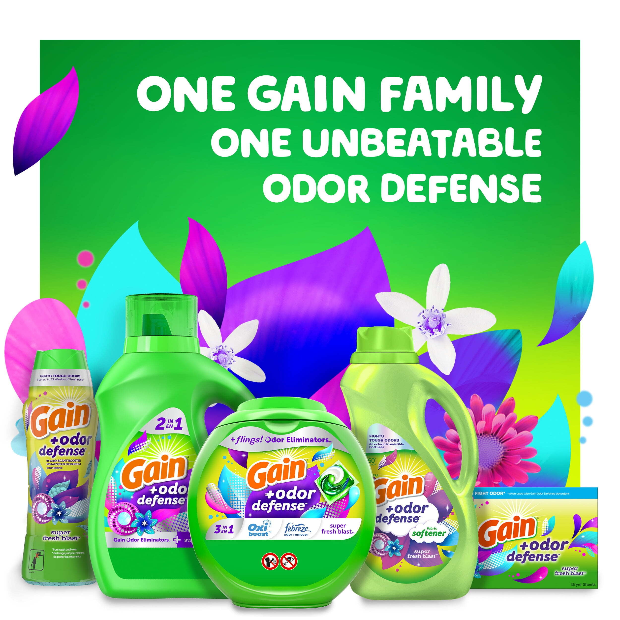 Gain Flings Laundry Detergent Pacs with Odor Defense, Super Fresh Blast Scent (60 Count) ww89q