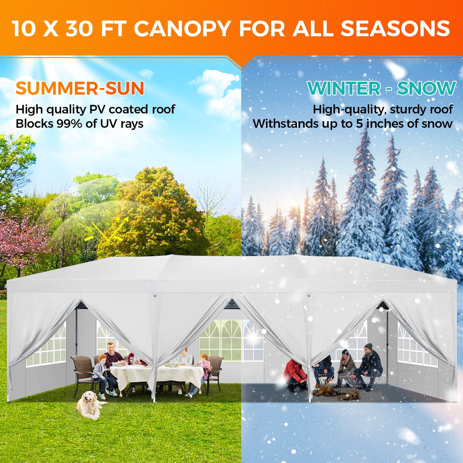 COBIZI 10x30 Pop Up Canopy Tent with Sidewalls, Waterproof Outdoor Gazebo for Parties and Events (Black, 10x30 ft) bhlhg