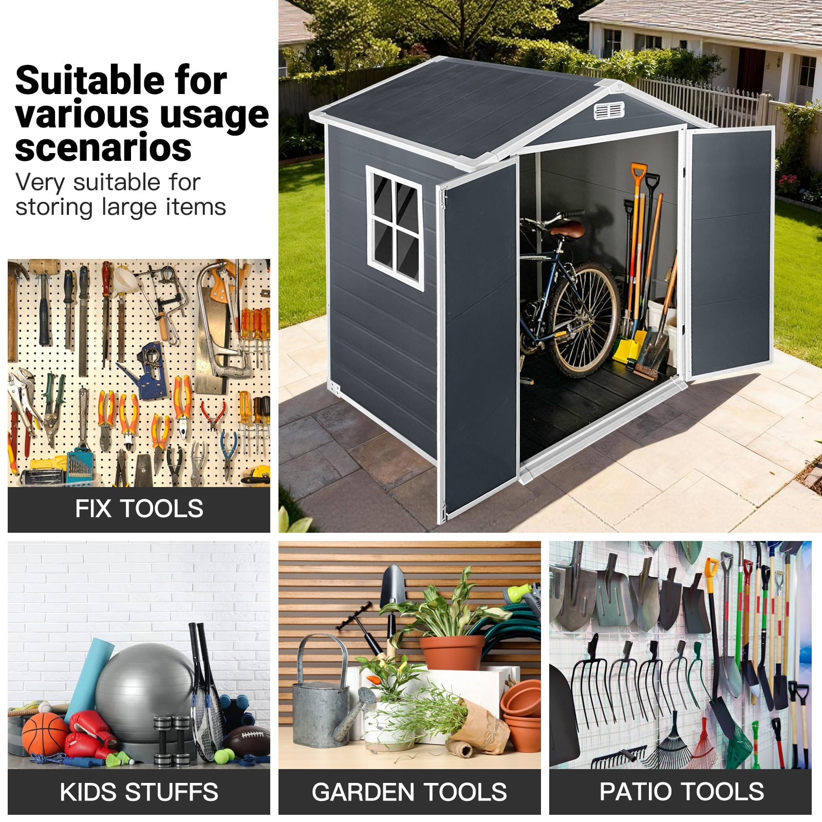Olurrisa Outdoor Garden Storage Shed with Floor and Lockable Door (Cold Grey, 6 ft x 4 ft) ysiik