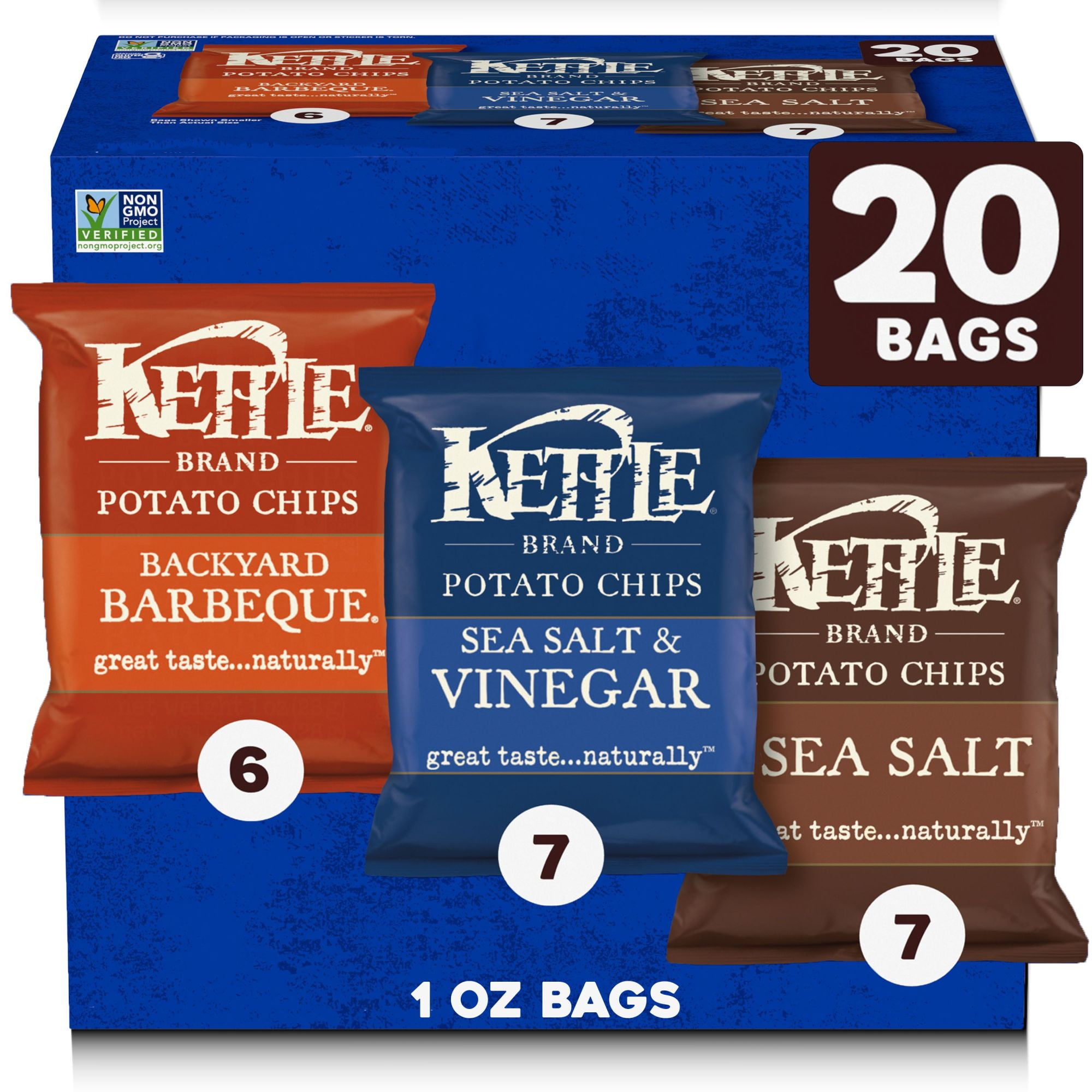 Kettle Brand Potato Chips Variety Pack, Kettle-Cooked Crunchy Snack Bags (20 Count, 1 oz Each) eb0i1