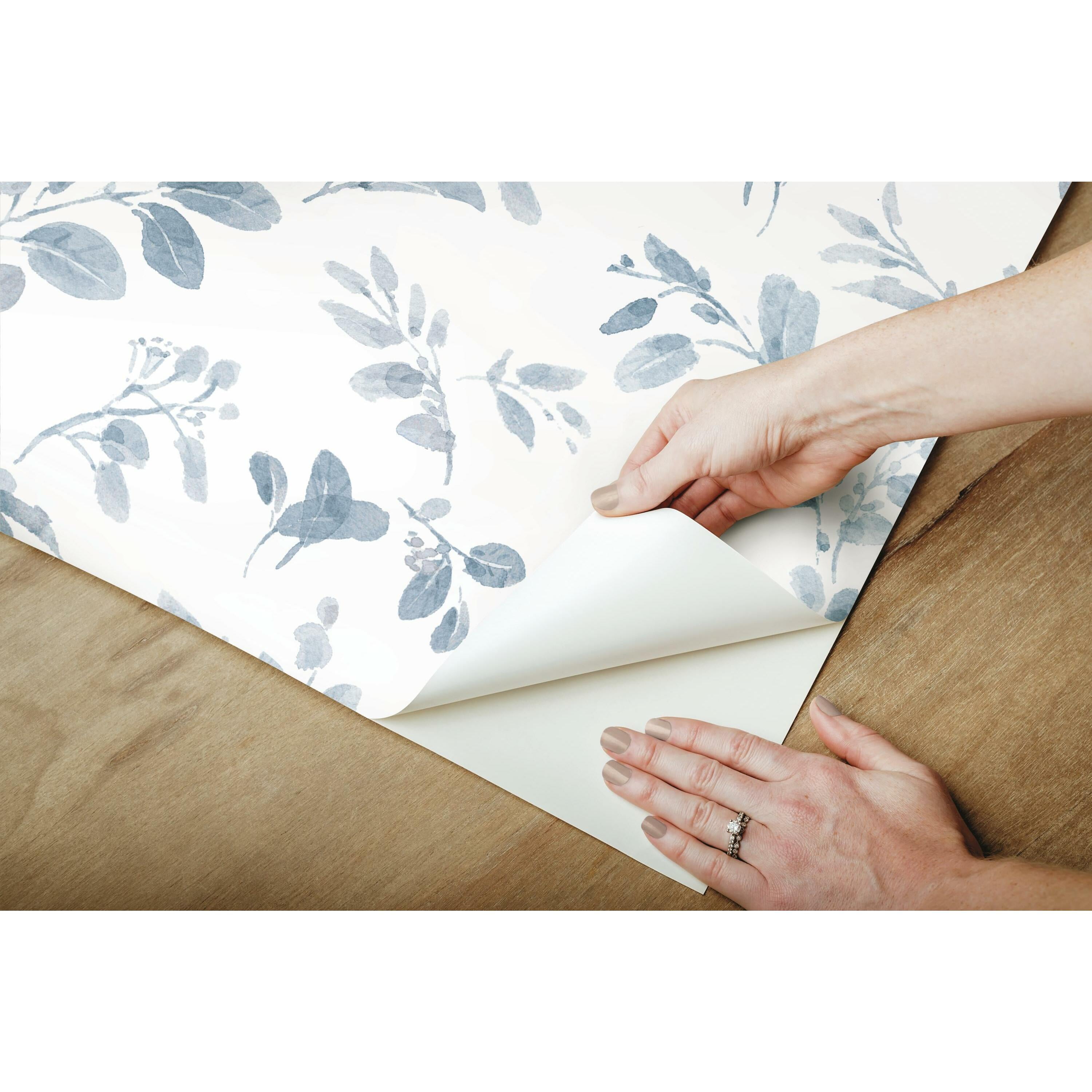 RoomMates Dancing Leaves Peel and Stick Wallpaper (Blue, 20.5 in x 18 ft) az45p