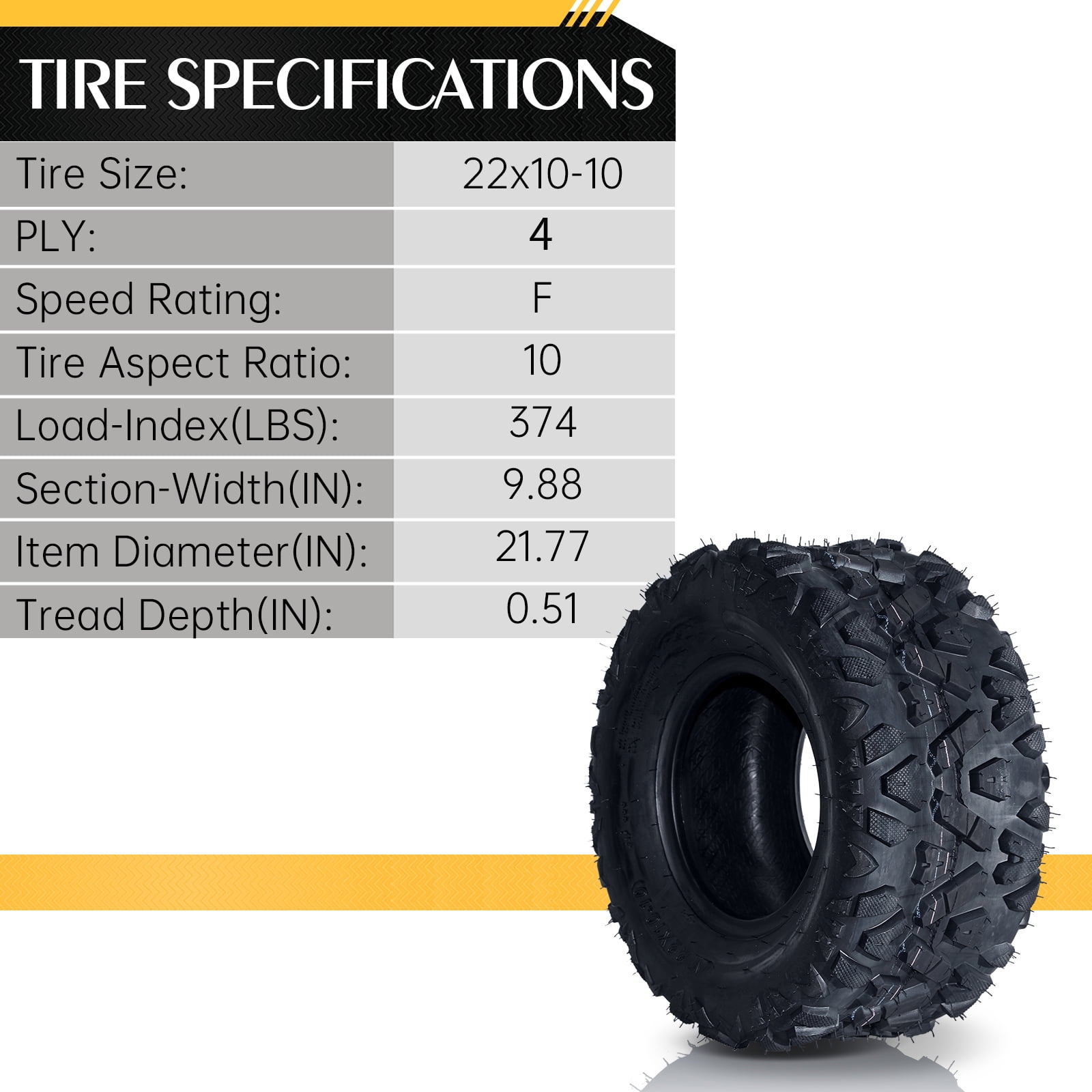 Ktaxon ATV UTV All Terrain Tires 4 Ply Tubeless Directional Knobby Trail Tires (Set of 2, 22x10-10) wm8m3