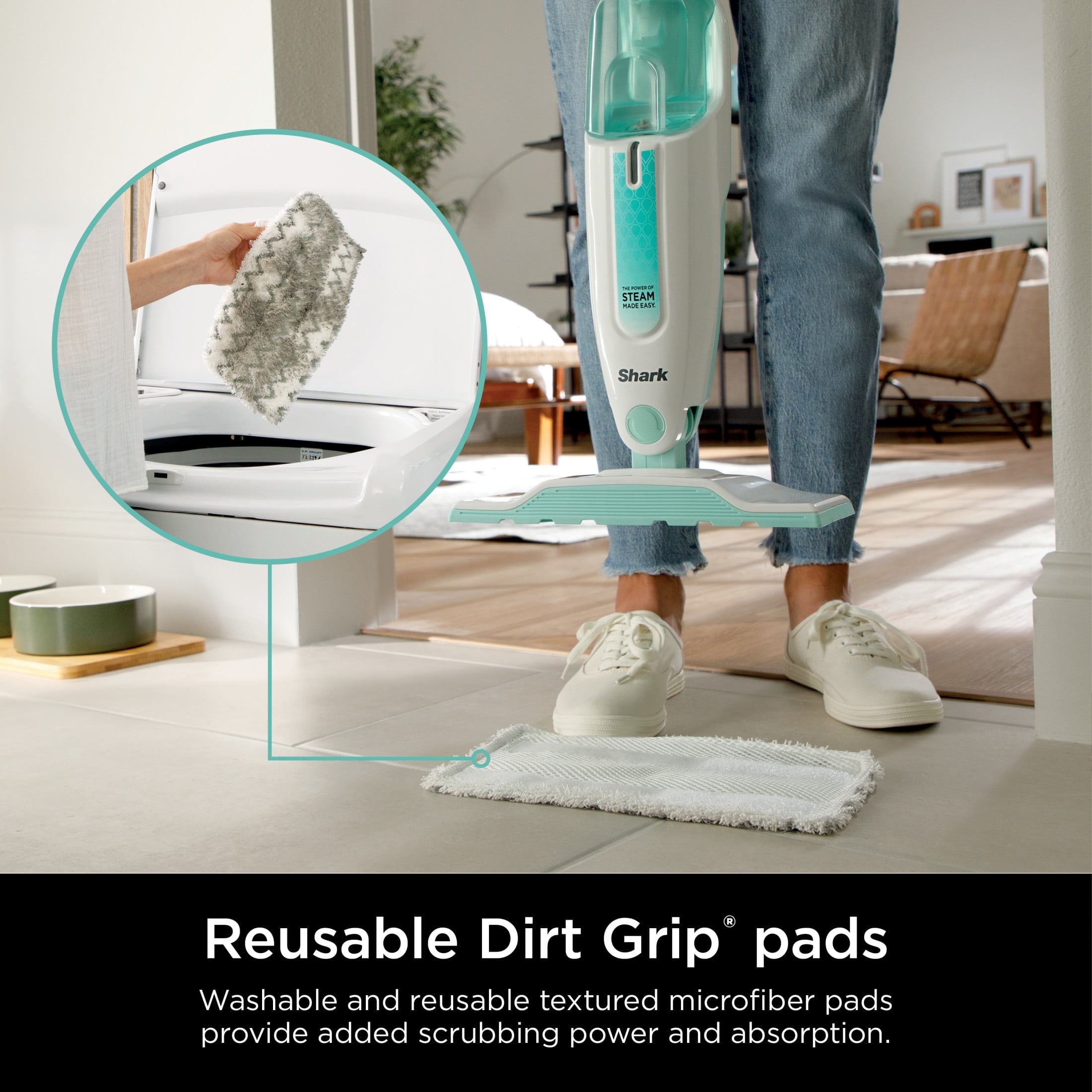 Shark Steam Mop, Corded Hard Floor Cleaner, Chemical-Free Sanitization, Lightweight Design (White, 18 ft Cord) rk0do