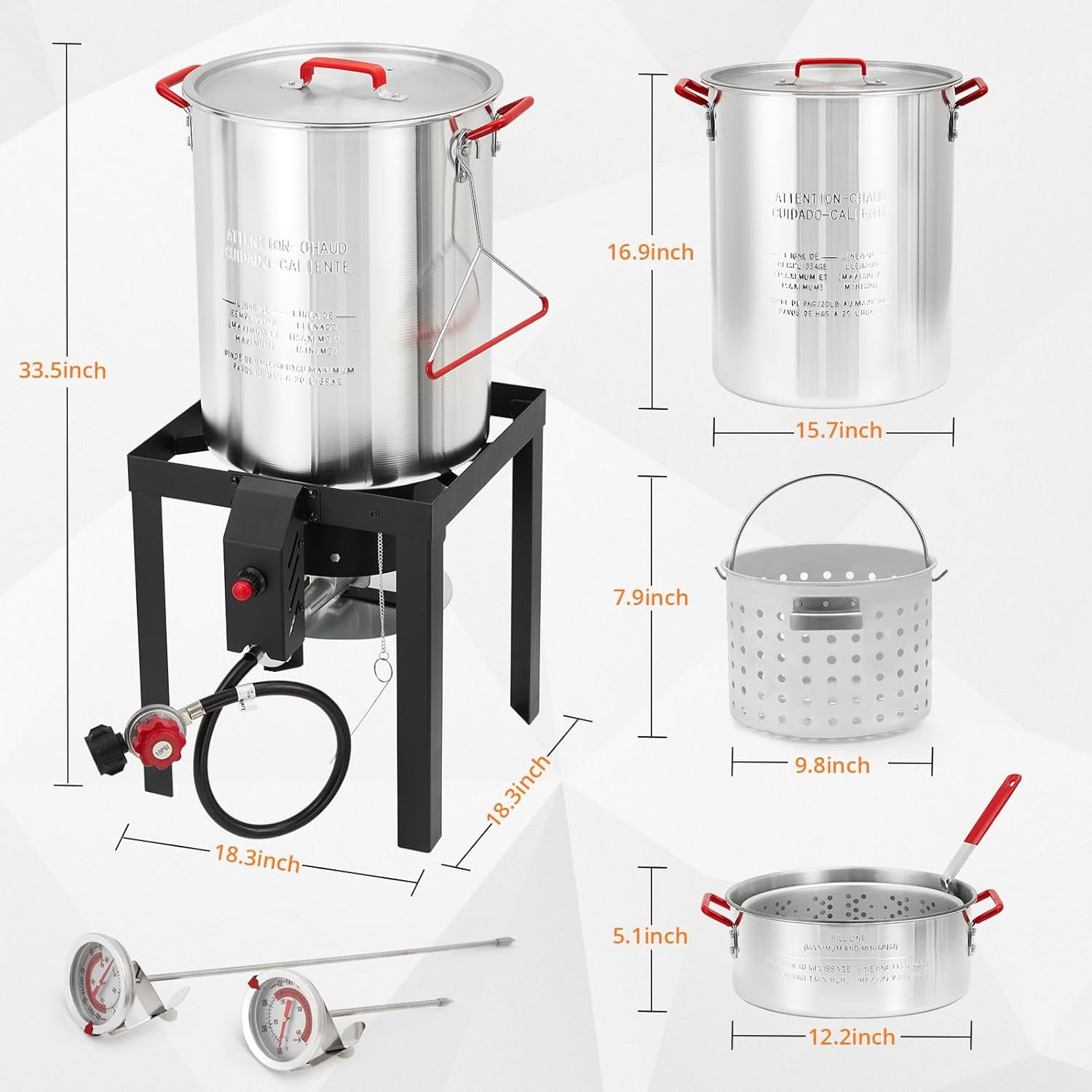 Acekid Outdoor Turkey and Fish Deep Fryer Combo Kit with Propane Burner Stand (Silver, 30 qt and 10 qt) eyi6o