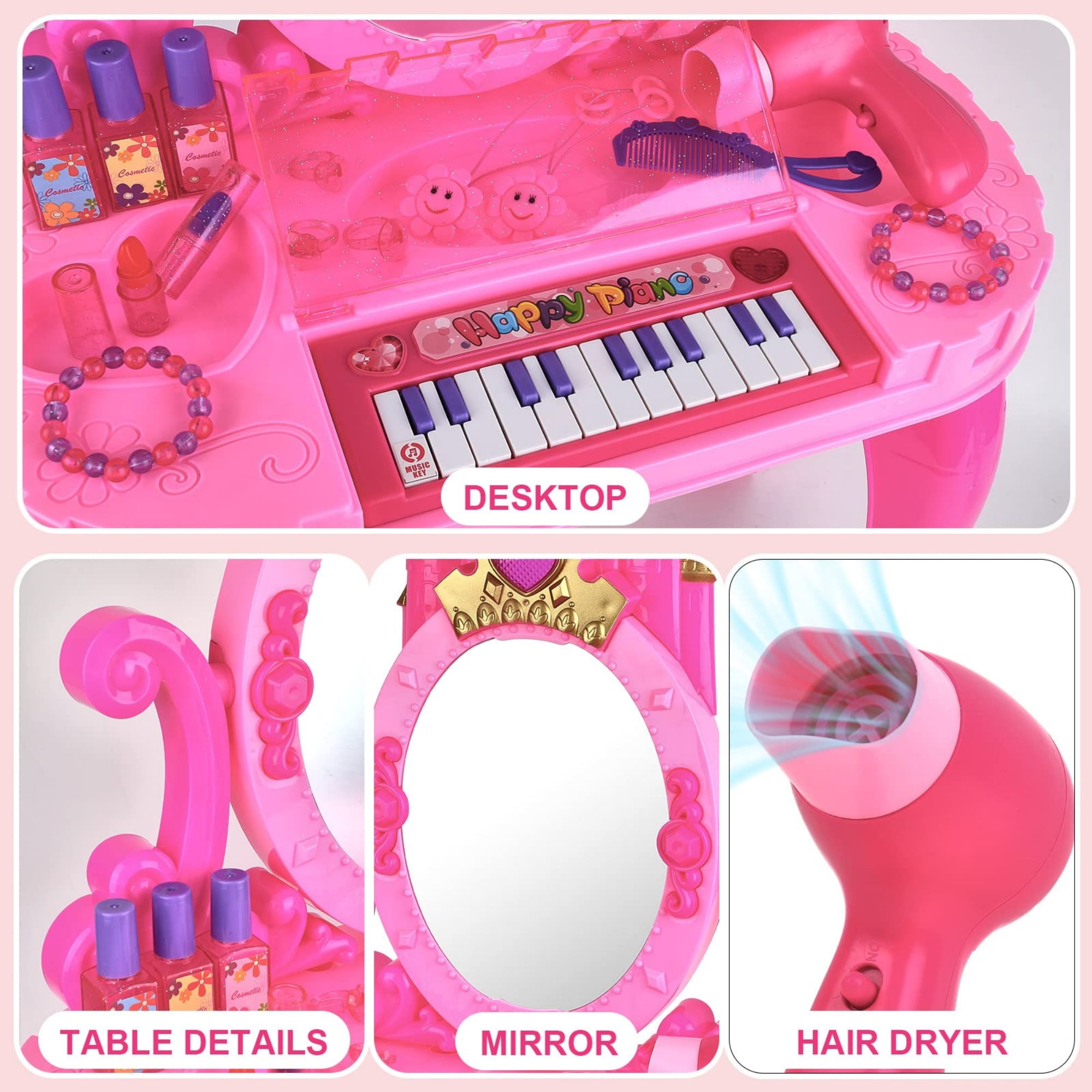 Jugaad Life Toddler Vanity Makeup Table Set with Adjustable Mirror and Chair (Pink, 1 Set) fl3k3
