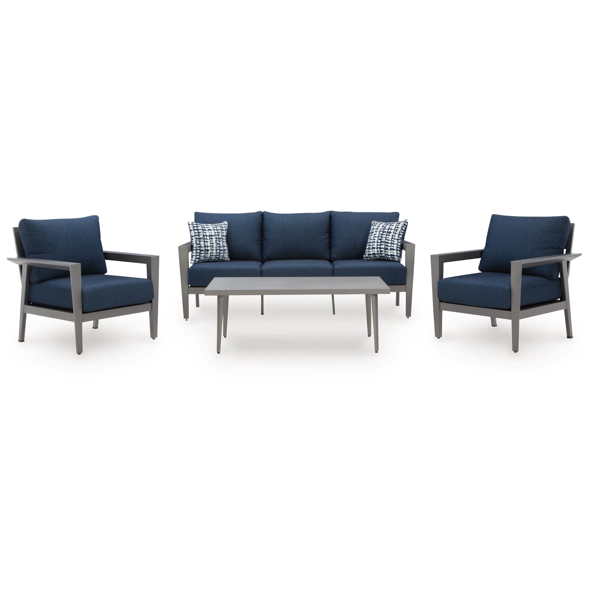Ashley Furniture Gali Outdoor Sofa and Chair Set with Coffee Table (Blue, 4-Piece Set) gxui4