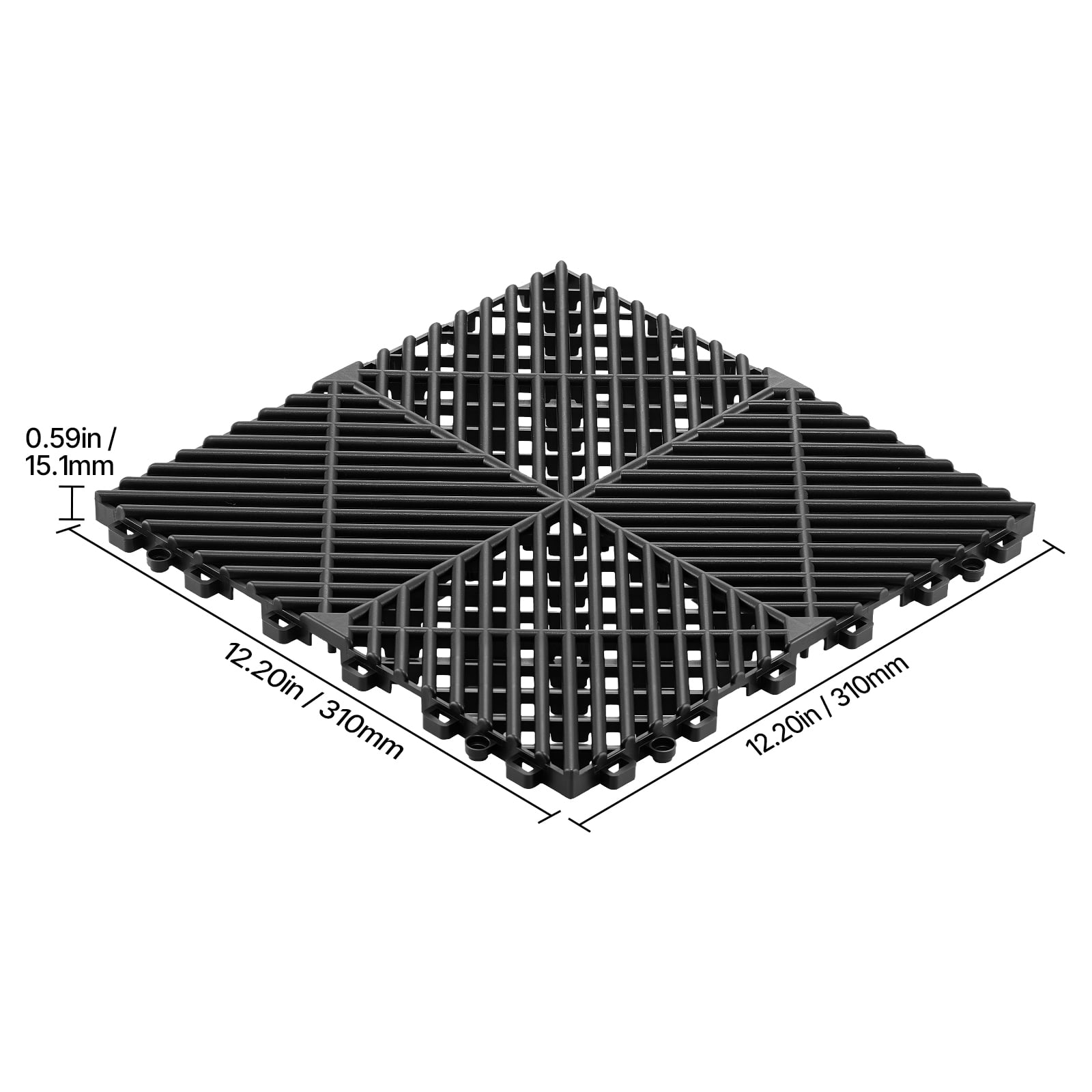 KFFKFF Interlocking Drainage Mats, Modular Non-Slip Floor Tiles for Garage and Kitchen (Black, 12 in x 12 in, Set of 12) f6vuc