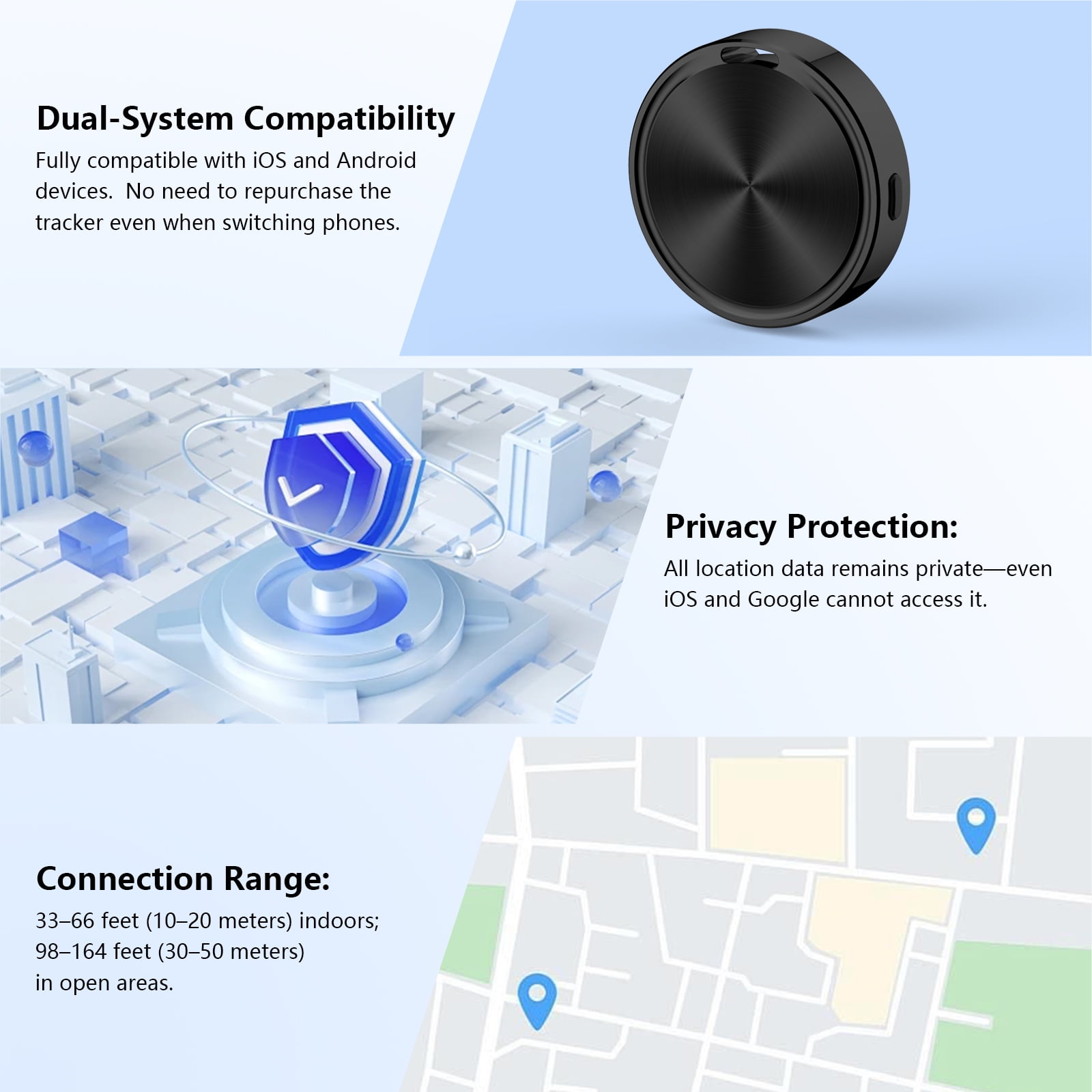 DIAMOOKY Smart Item Finder GPS Tracker for Keys and Luggage (Black, 4 Pack) t1uha