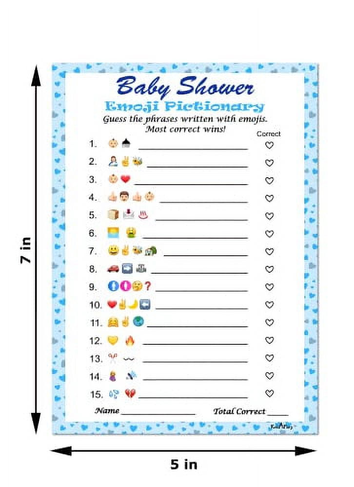 RokAPary Baby Shower Emoji Pictionary Game for Boy, Interactive Party Activity Cards (Blue, 30 Pack, 5 in x 7 in) 36zce