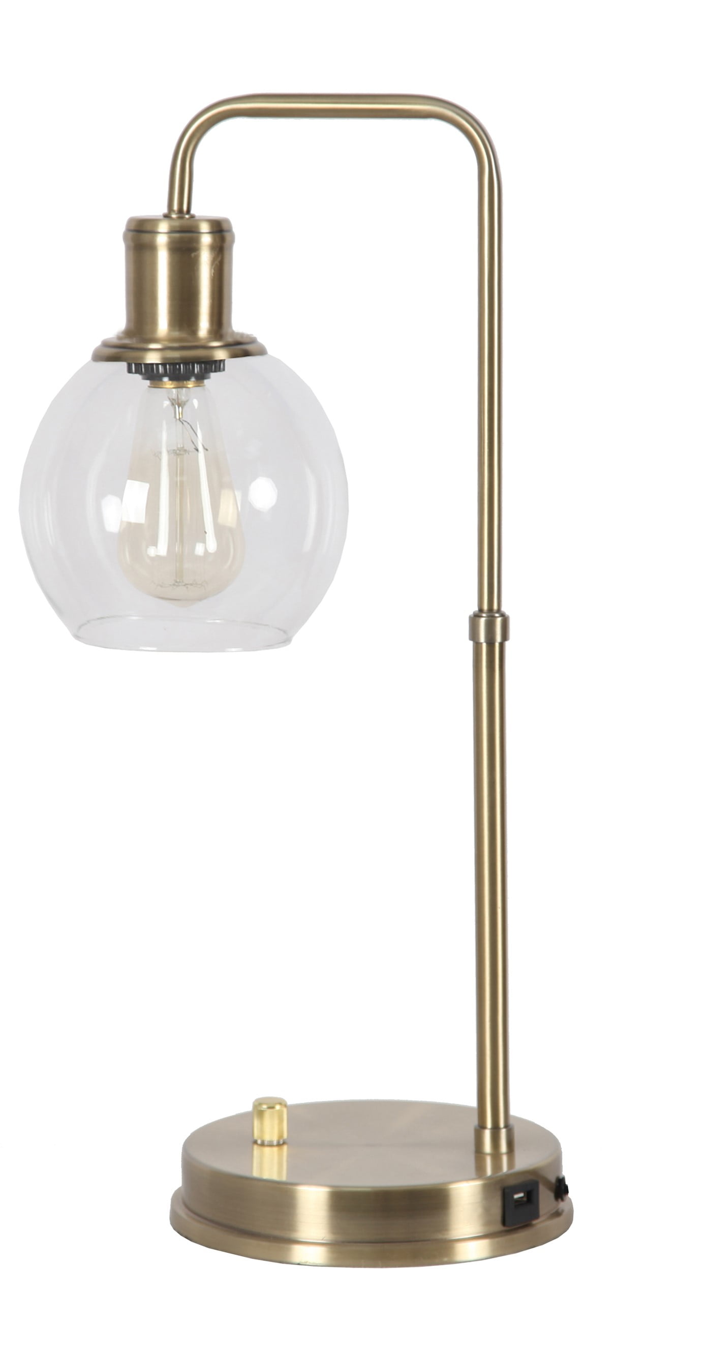 Better Homes & Gardens Metal Desk Lamp with USB Port and Glass Shade (Gold, 20.5 in) aojj5