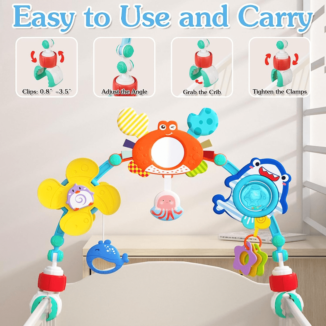 RORONOVA Stroller Arch Activity Toy, Montessori Sensory Car Seat Bar for Infants (Multi-Color, 18 in) gdt8x