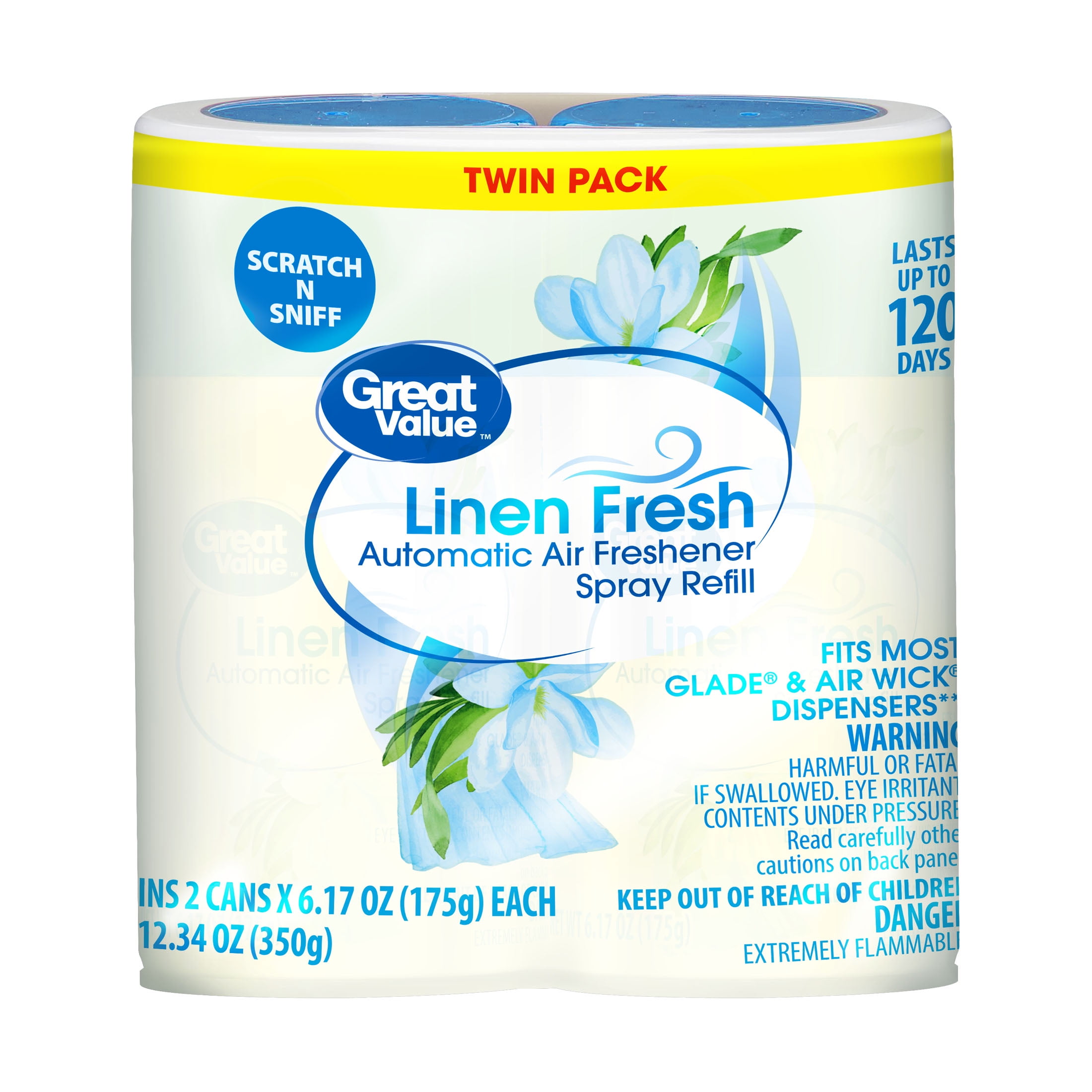 Great Value Automatic Air Freshener Spray Refill, Linen Fresh Scent, Long-Lasting Odor Neutralizer (2 Pack, 12.34 oz) 68h80
