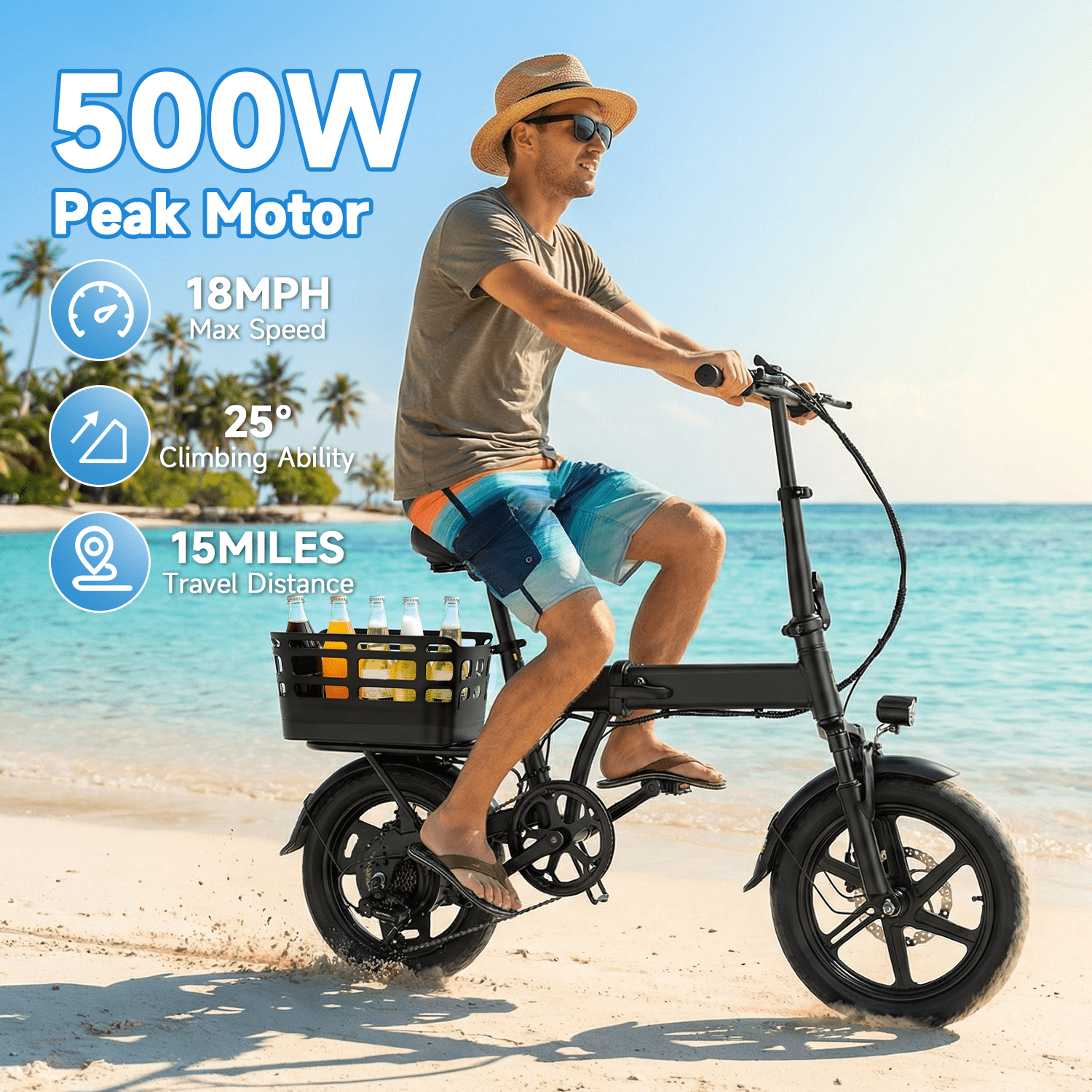 BroPath Folding Electric Bike for Adults, 350W Motor Commuter E-Bike with Rear Basket, Multi-Shock Absorption (Black, 14 in) kakpx