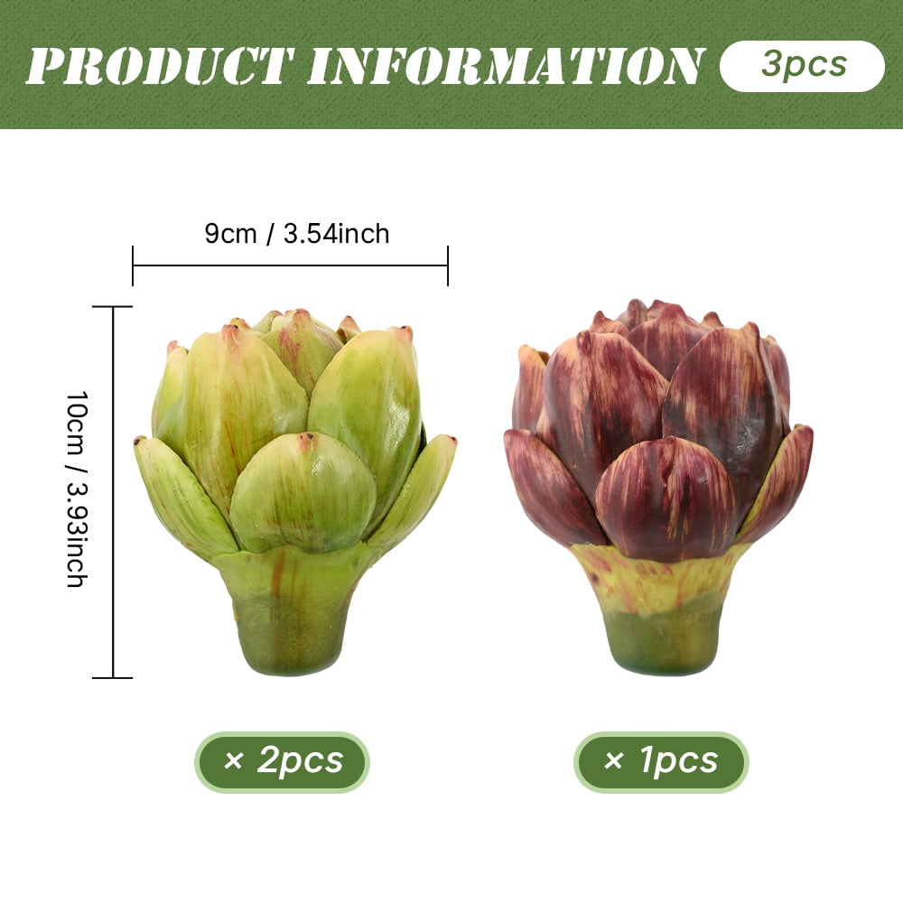 HUIANER Artificial Artichoke Decorative Vegetables for Home Kitchen Wedding Centerpiece (Green and Red, 3 Pack) lfnyp