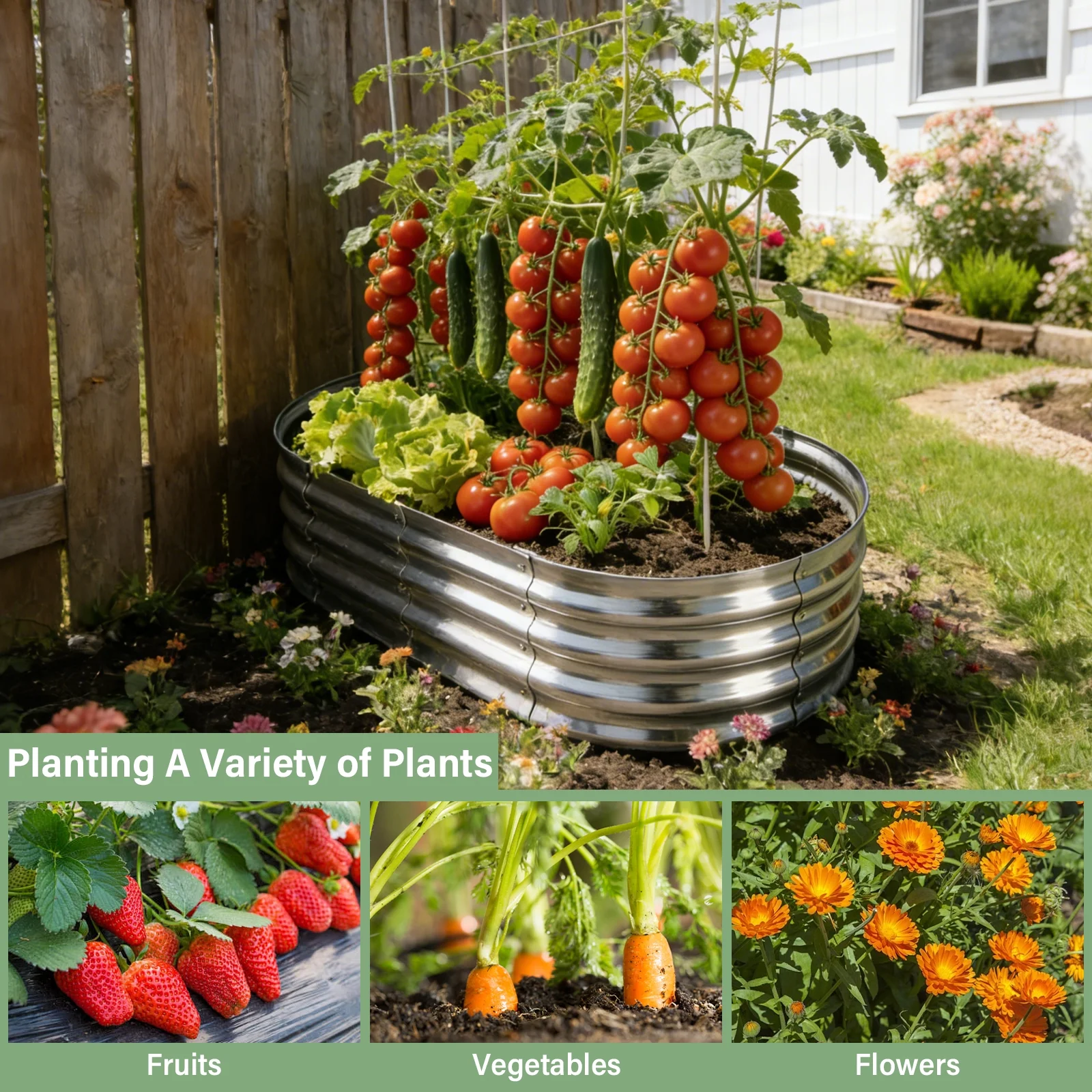 HGD Raised Garden Bed Kit Oval Galvanized Metal (Silver, 2 Pack, 48 in x 24 in x 12 in) q9o9o