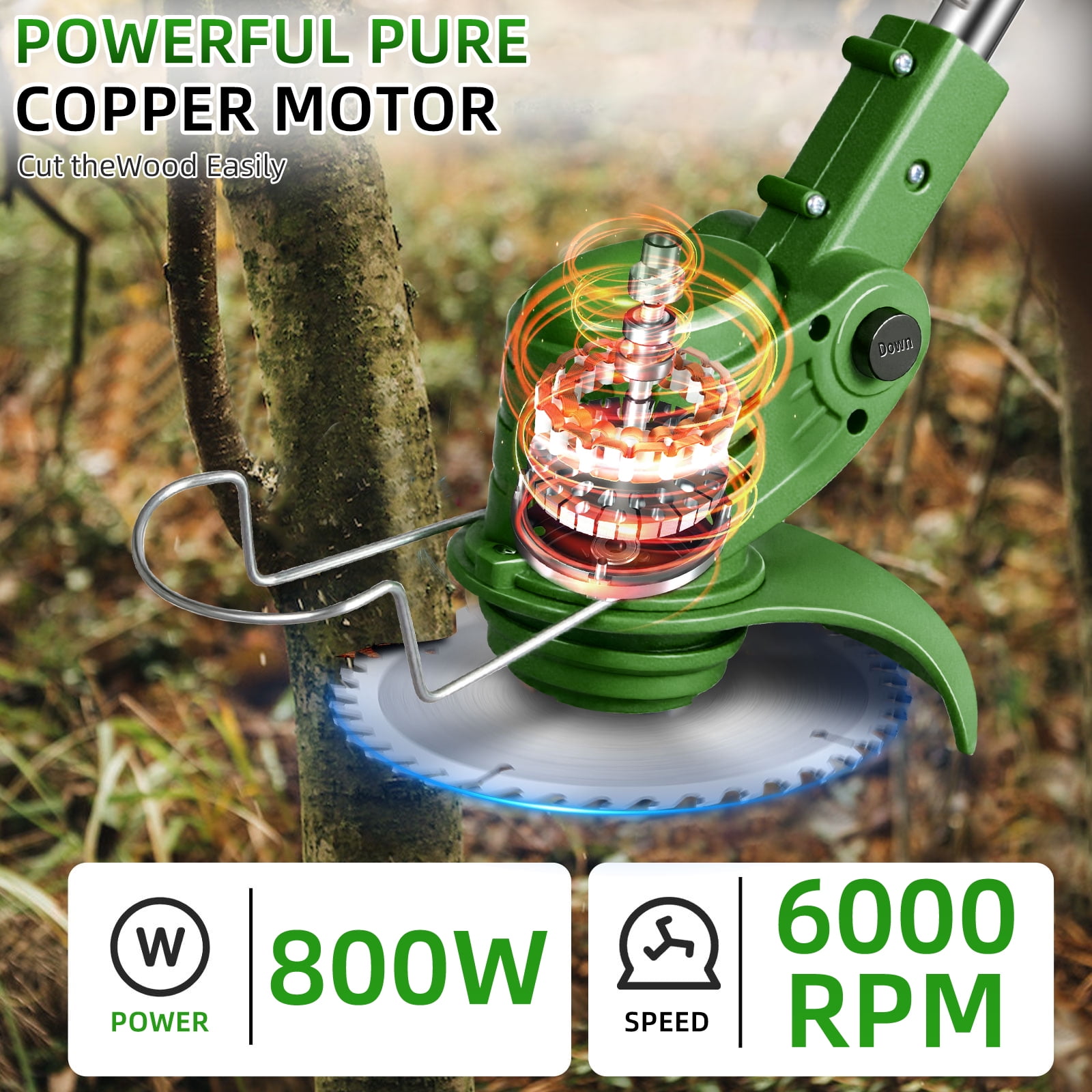 ZLieatmp Cordless Electric Lawn Mower and Weed Trimmer with 2 Batteries and 5 Blade Types (Green, 33-47 in) thukj