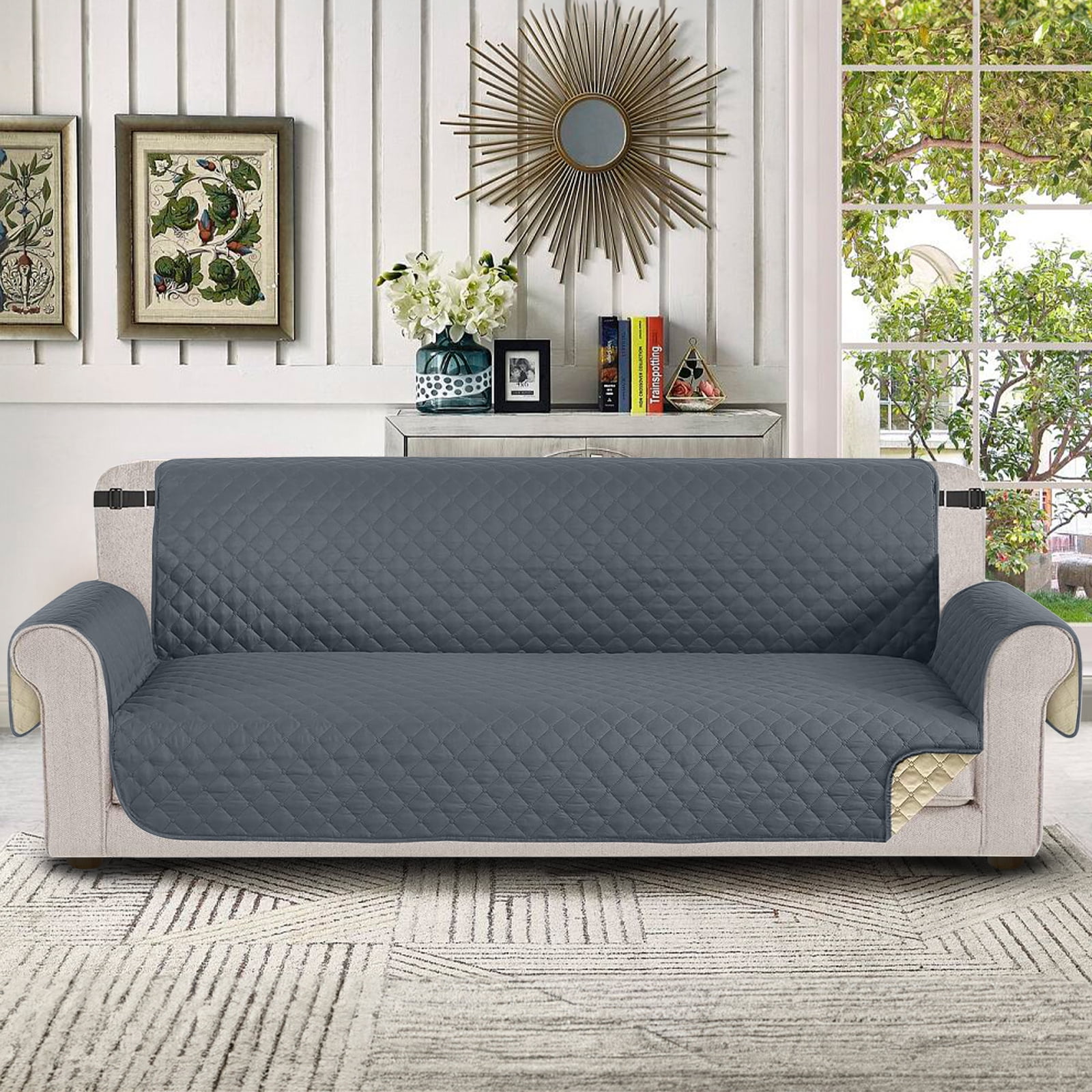 SANMADROLA Waterproof Sofa Slipcover, Non-Slip Furniture Protector for Pets and Kids (Dark Gray, Sofa Size) 6bjzj